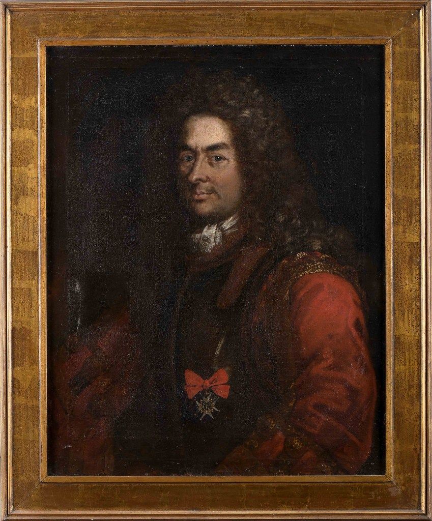 Portrait of a nobleman 一个贵族的肖像，布面油画，法国学校，18世纪（第三季度），修复，背面有手写的题词，证明画作是1767年的，凹。- &hellip;