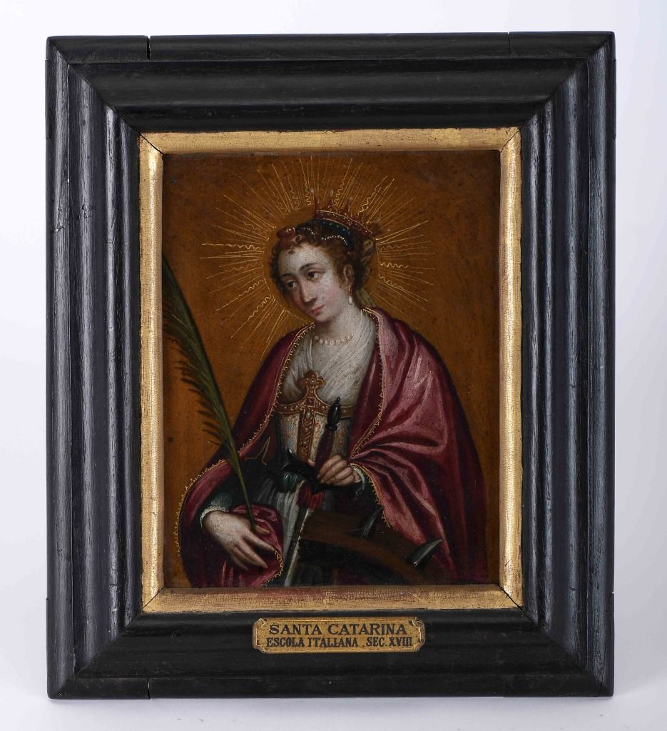 Saint Catherine Sainte Catherine, huile sur cuivre avec dorure, école italienne,&hellip;