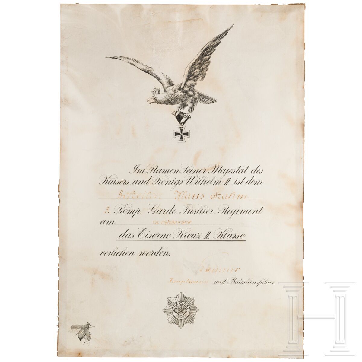 Null Regimental form with imperial eagle, guards star and the regiment's cockcha&hellip;