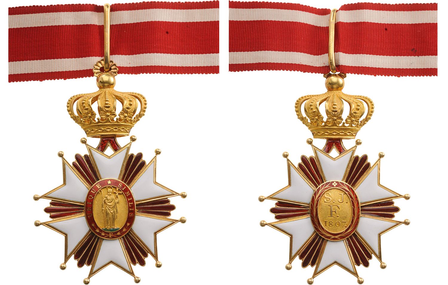 Order of St. Joseph 
金质骑士团指挥官十字勋章，89x60毫米，白色珐琅的手臂上有凹槽边框和球状饰物，两侧是红色珐琅的圆形横梁；椭圆形的中心&hellip;