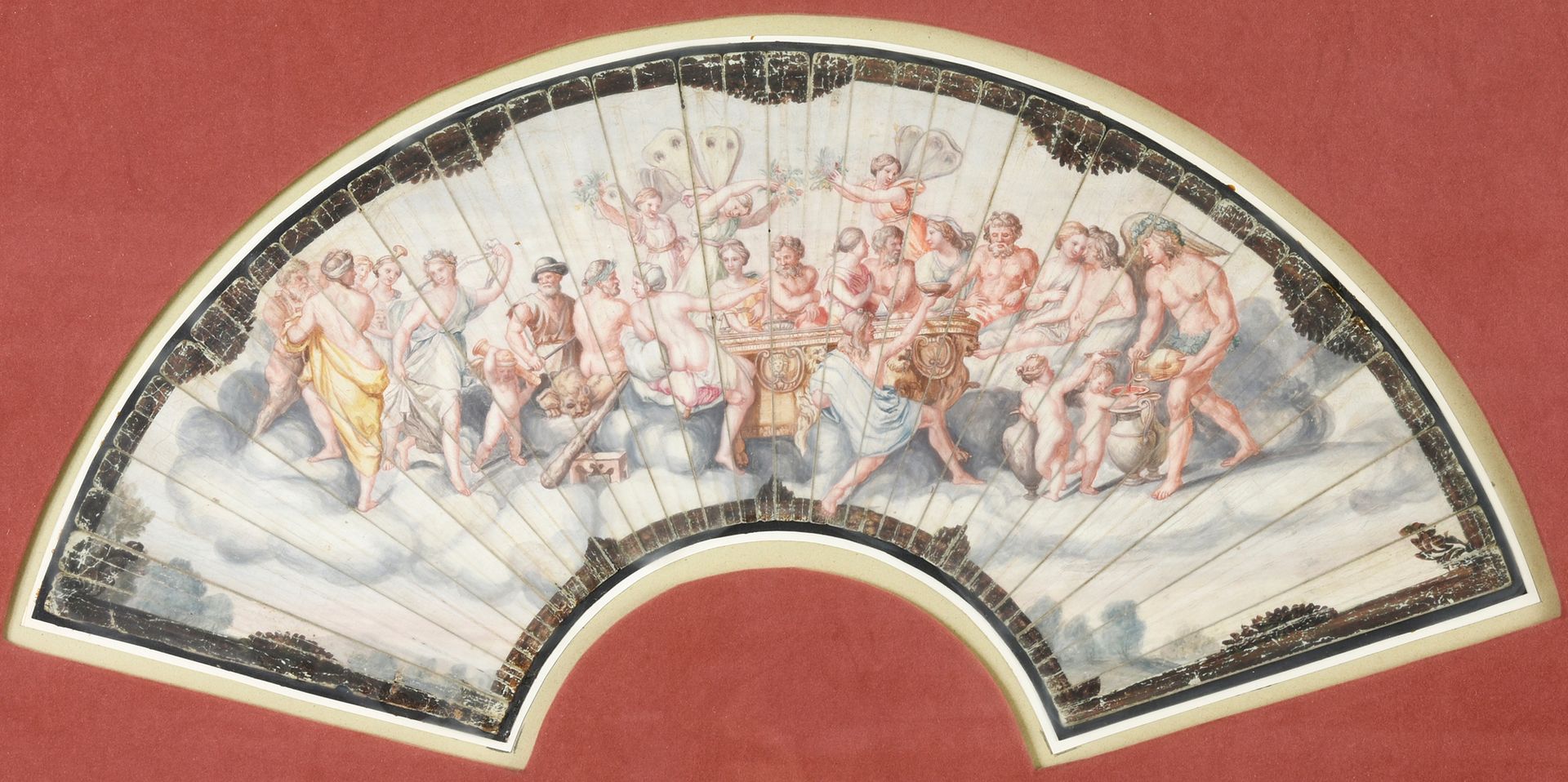Null Psyche与爱的结合》，17世纪末
水粉画的皮肤扇叶是根据拉斐尔为罗马法尔内塞画廊所作的著名壁画绘制的，说明了赛琪和爱的婚礼。这对夫妇被描绘在构图的&hellip;