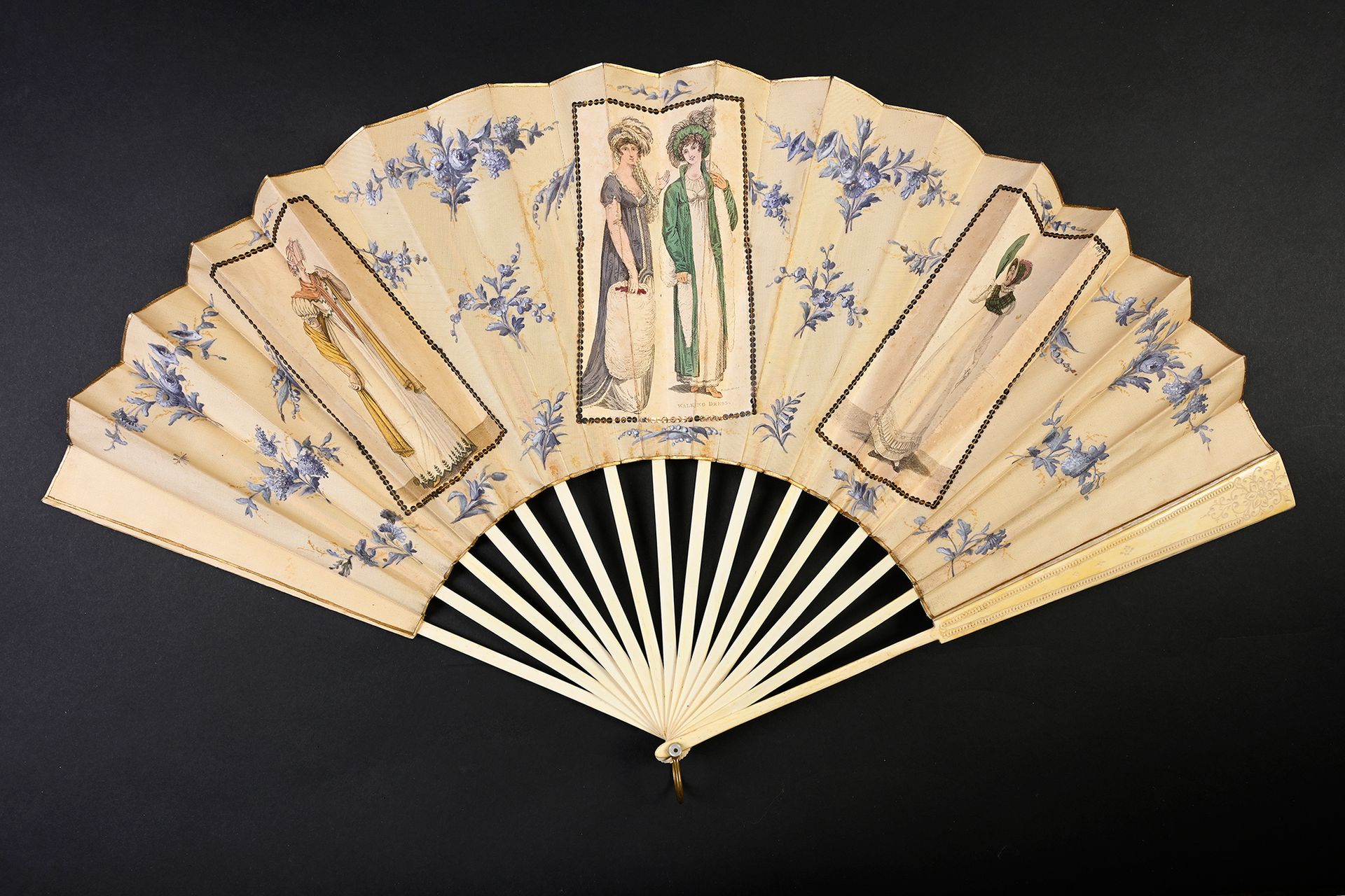 Null Fashion engravings, circa 1890
Large folded fan, the cream silk leaf painte&hellip;