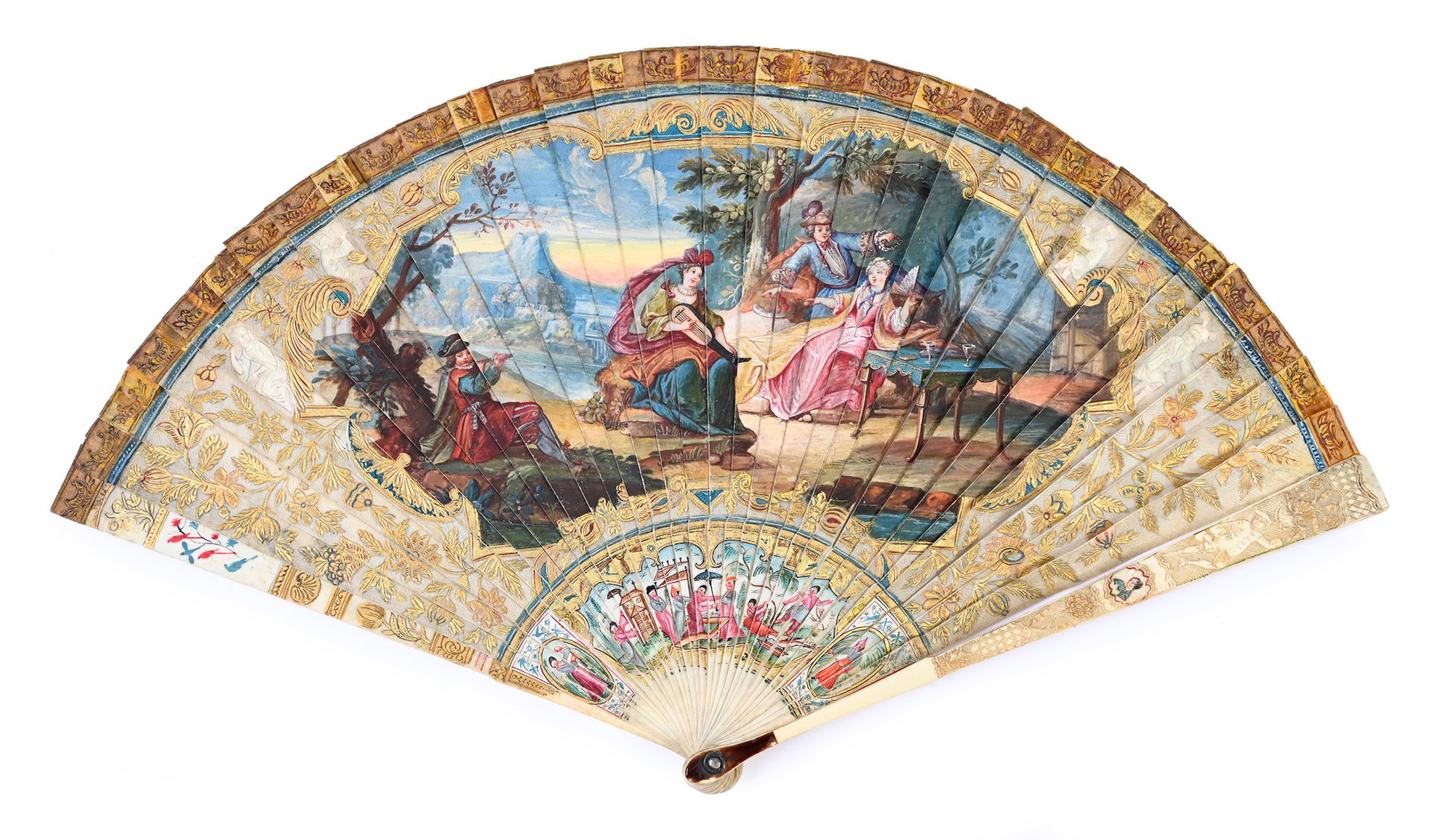 Null The Peach Lunch, circa 1700-1720
Finely painted ivory fan of a country lunc&hellip;