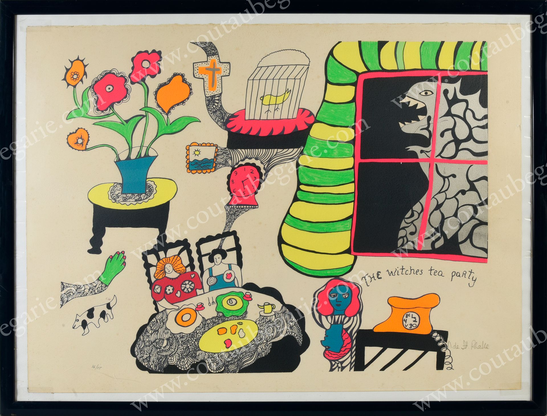SAINT PHALLE Niki de (1930-2002). 女巫茶会--（娜娜力量）。
彩色绢印原作，右下方有艺术家的铅笔签名 "N. De St. P&hellip;