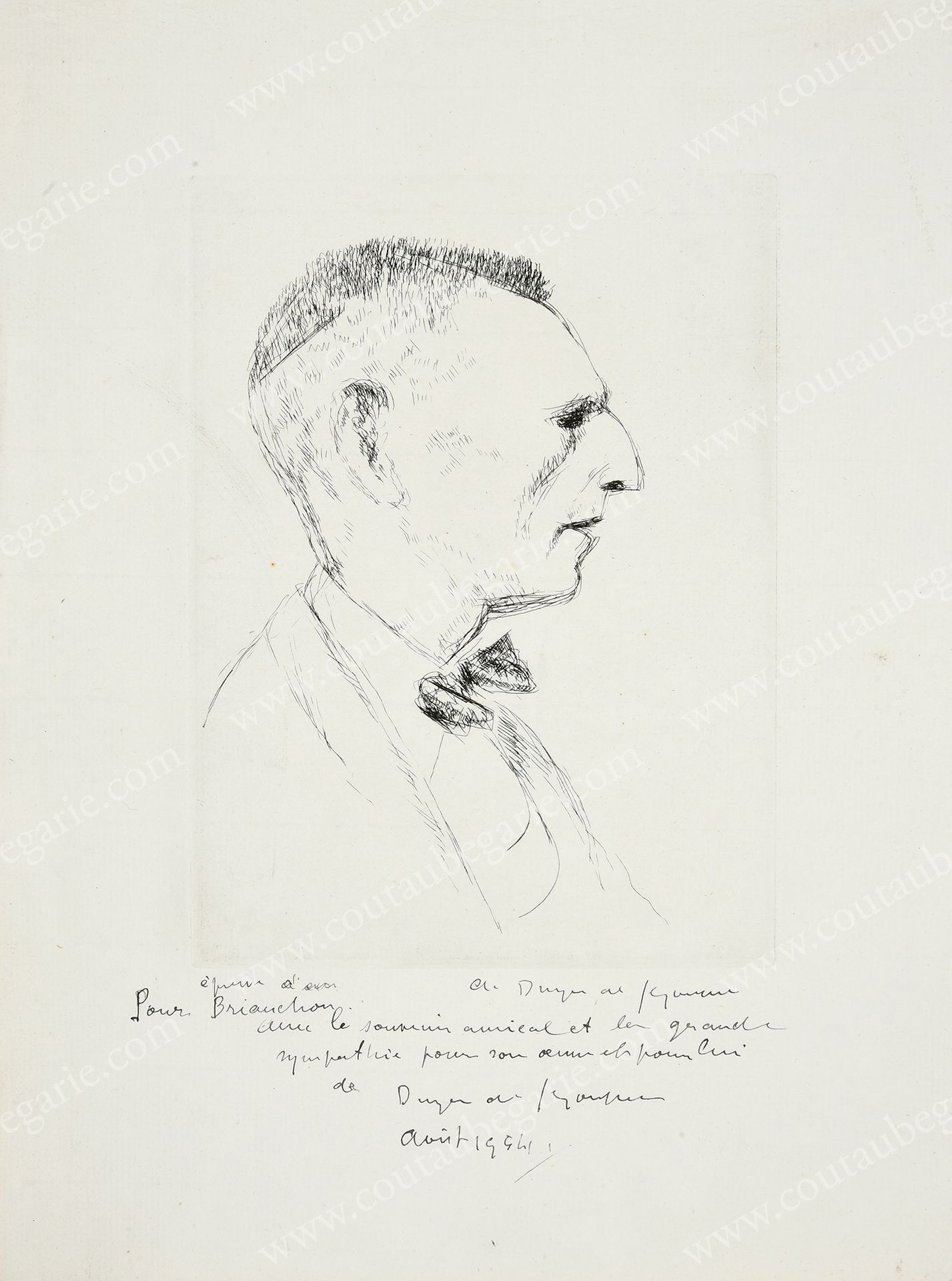 DUNOYER de SEGONZAC André (1884-1974). 画家Maurice Brianchon（1889-1979）的肖像。
黑色的雕刻，&hellip;