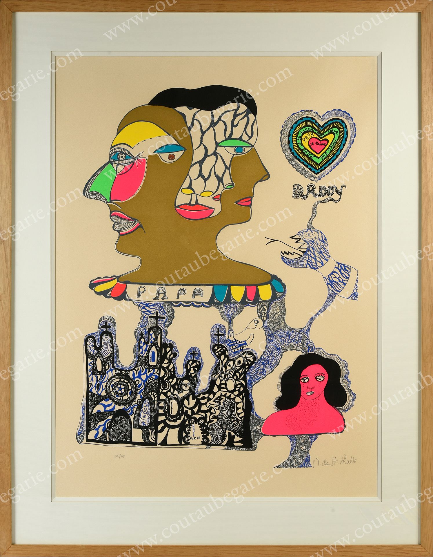 SAINT PHALLE Niki de (1930-2002). 爸爸--（娜娜的力量）。
彩色绢印原作，右下方有艺术家的铅笔签名："N. De St. Ph&hellip;