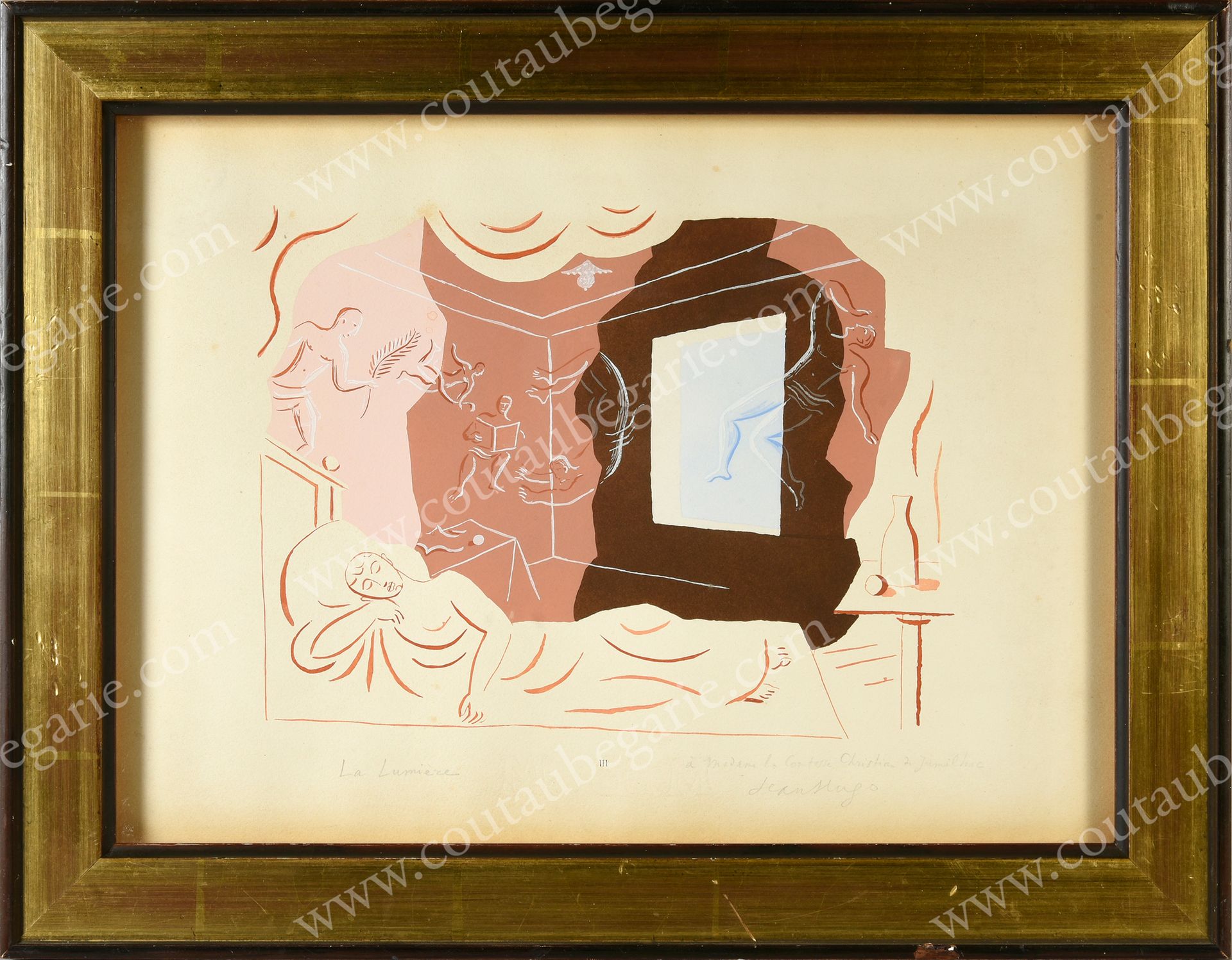 HUGO Jean (1894-1984). La Lumière.
纸上模版，右下角有艺术家的亲笔签名："致Christian de Jumilhac伯爵夫人&hellip;