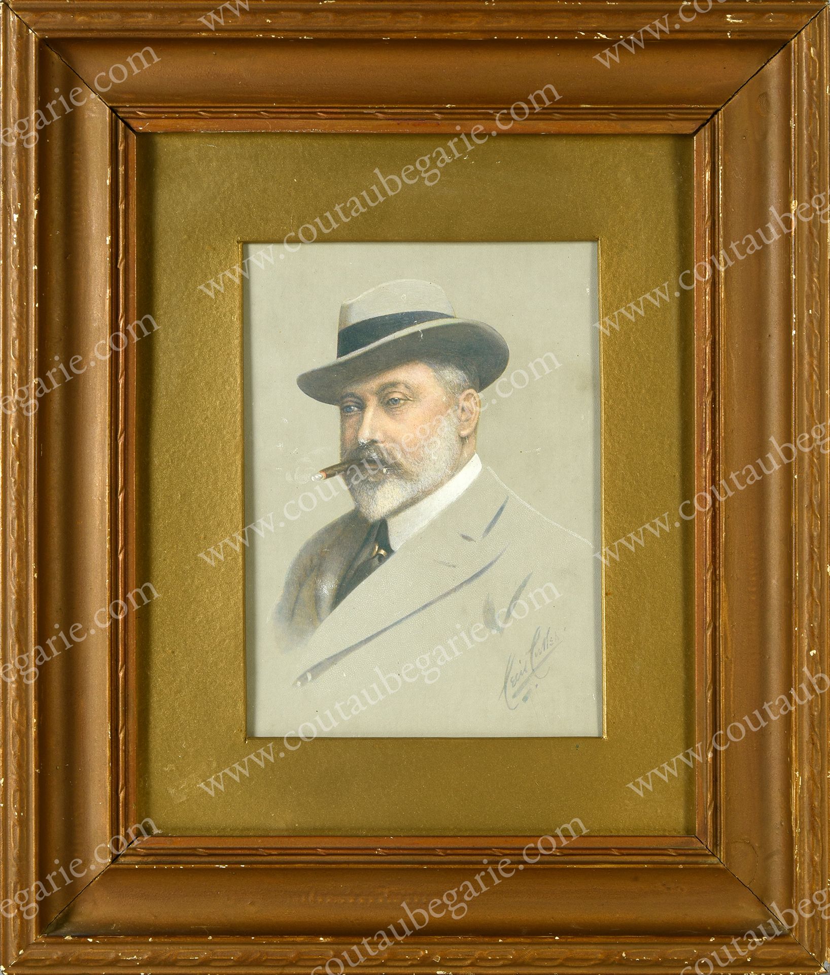 Null Lithographic portrait signed lower right, showing the sovereign in civilian&hellip;