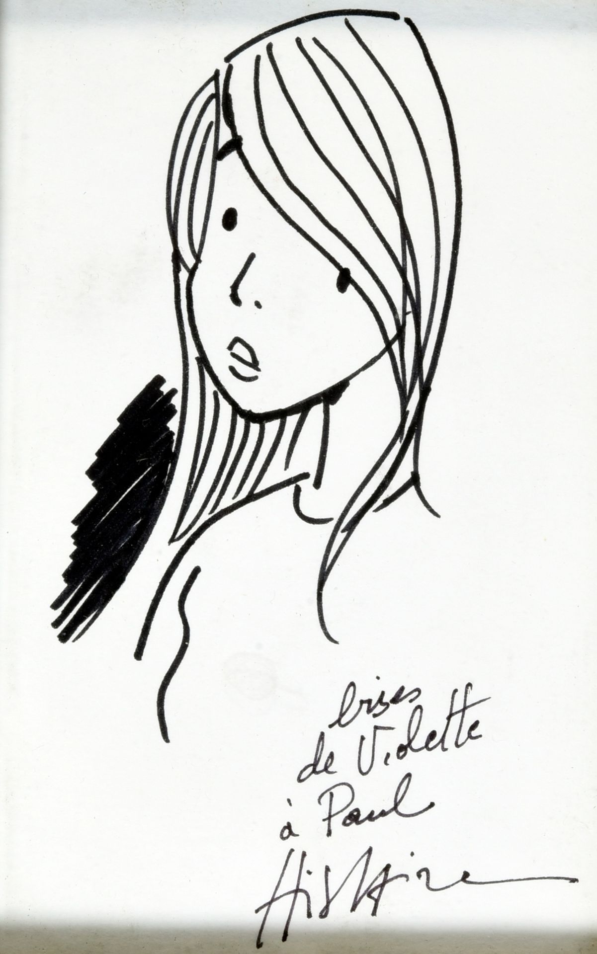 YSLAIRE 在自由纸上的献词Violette "Bise de Violette à Paul"。
纸上毛笔，有框架。
视线尺寸：13.5x9厘米。