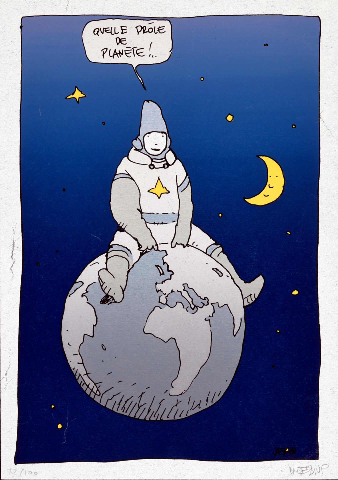 MOEBIUS What a funny planet! 
 Silkscreen in colours on cardboard paper represen&hellip;