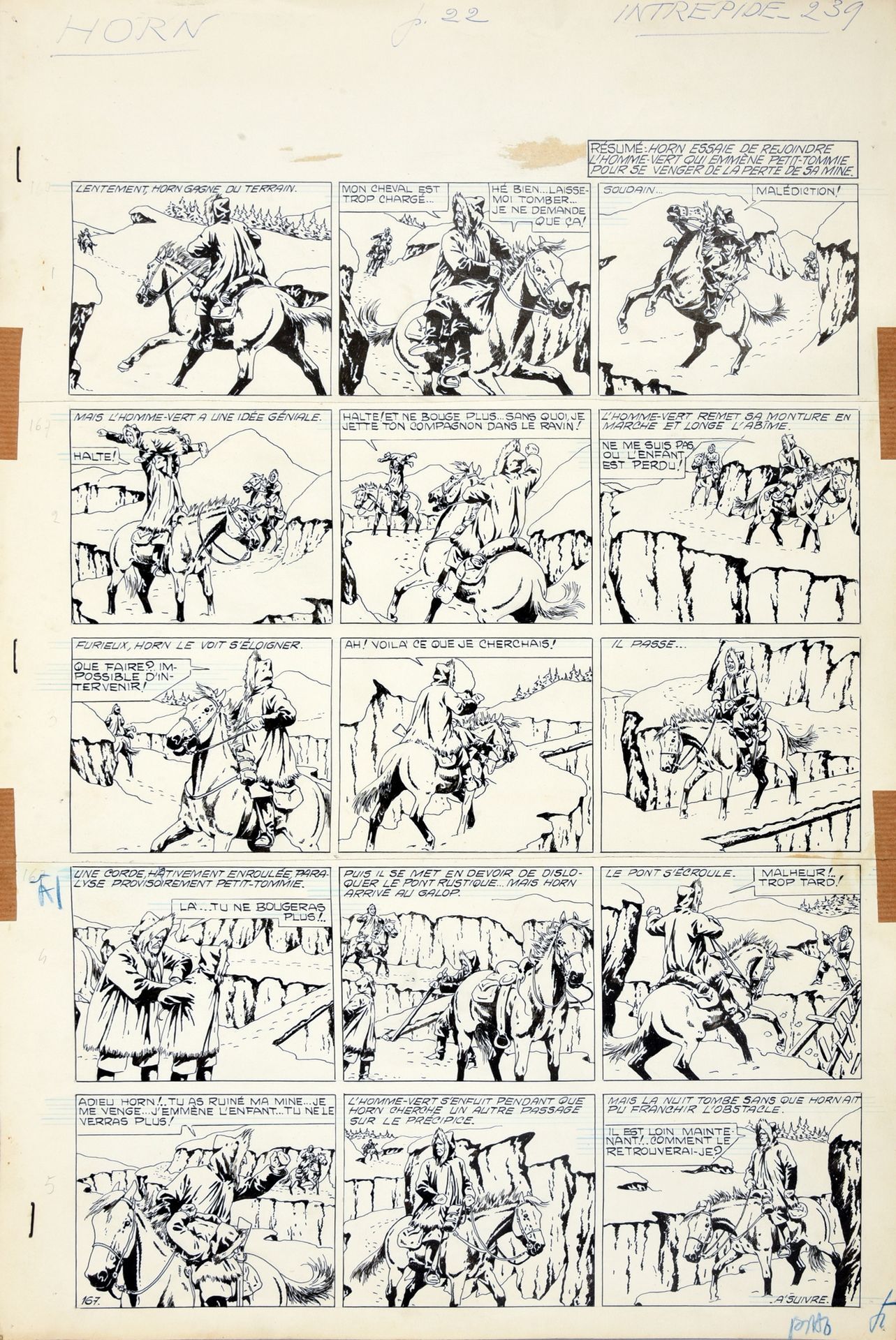 LE RALLIC, Etienne (1891-1968) HORN DU WEST (1954). Planche 22 à 5 strips prépub&hellip;