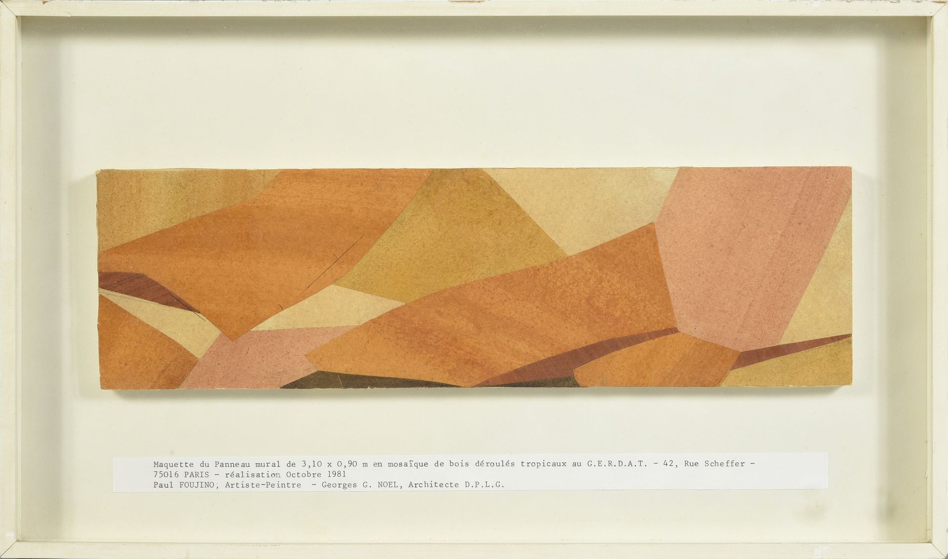 Paul FOUJINO (1925 - 1982) 
为巴黎和蒙彼利埃的CIRAD制作的热带木皮镶嵌装饰板项目。
胶水纸。
无签名，由Marie Foujin&hellip;
