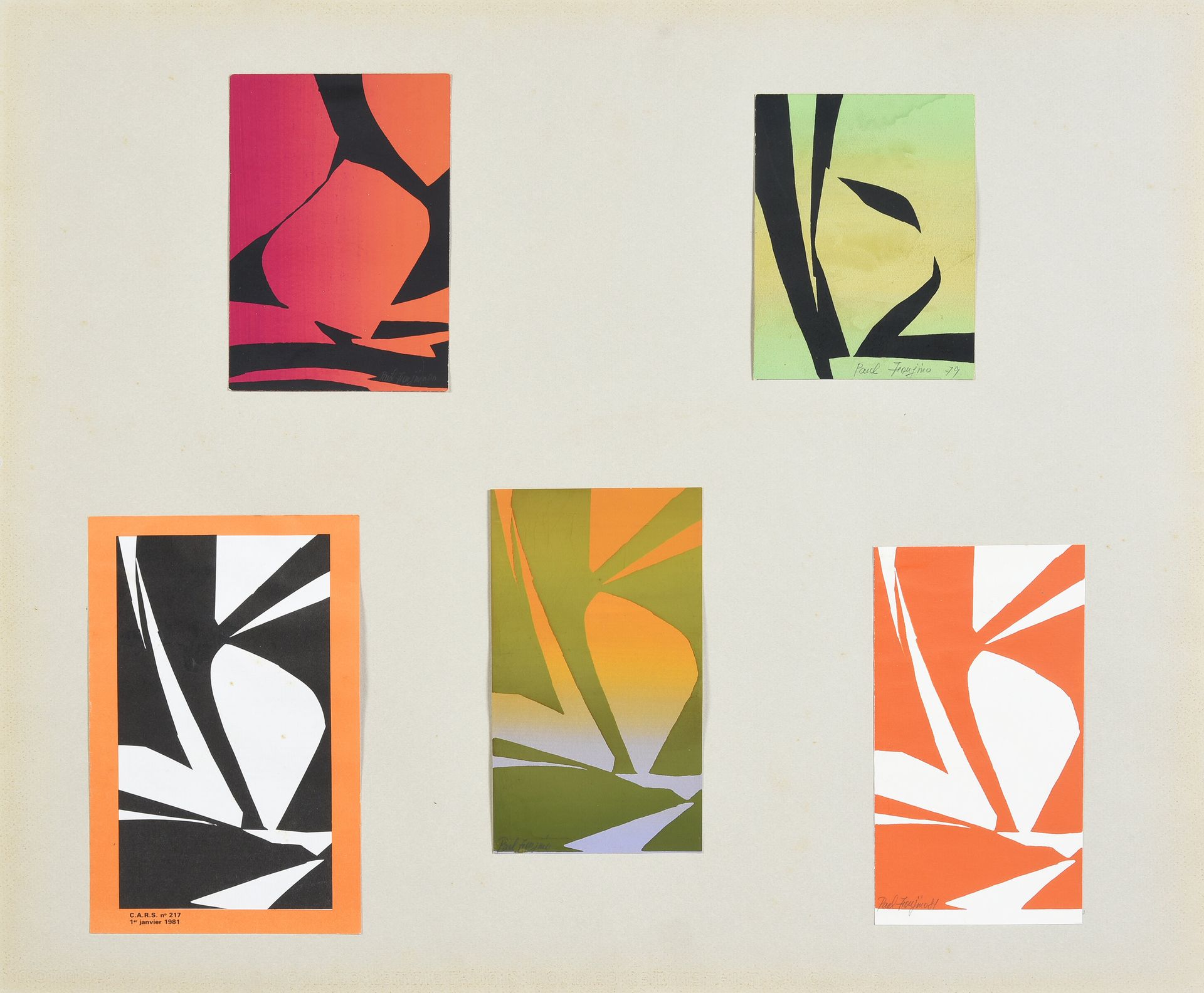 PAUL FOUJINO (1925-1982) 5 coloured greeting cards 1979 - 1981.
