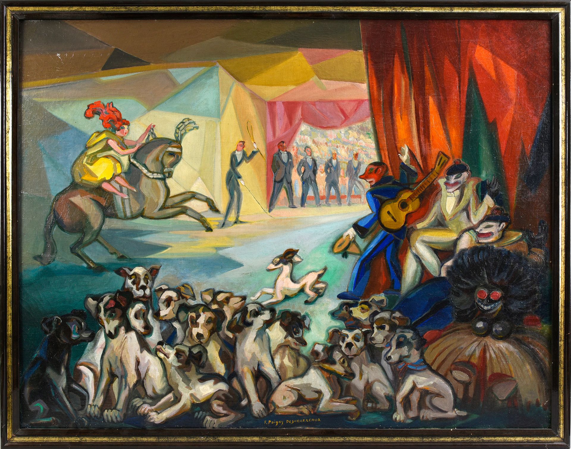 F. POIGNY DESCHARREAUX (XIXe - XXe) 
马戏团的场景。约1925/30。
一对油画，中间下部有签名。
86 x 116 cm。
