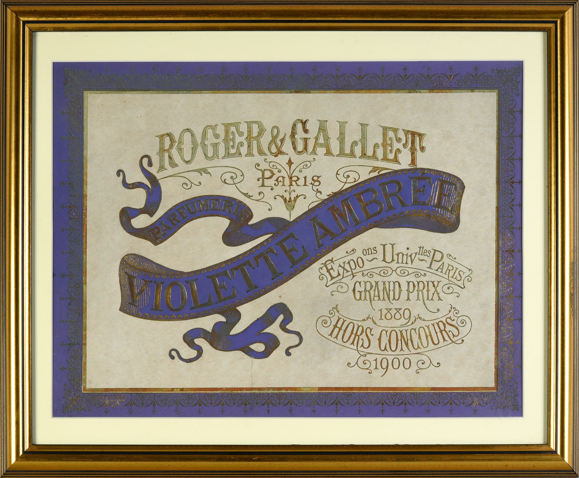 Roger & Gallet - «Violette Ambrée» - (1905) 
在非原件框架内用色纸印刷的广告板。
D : 34x45cm