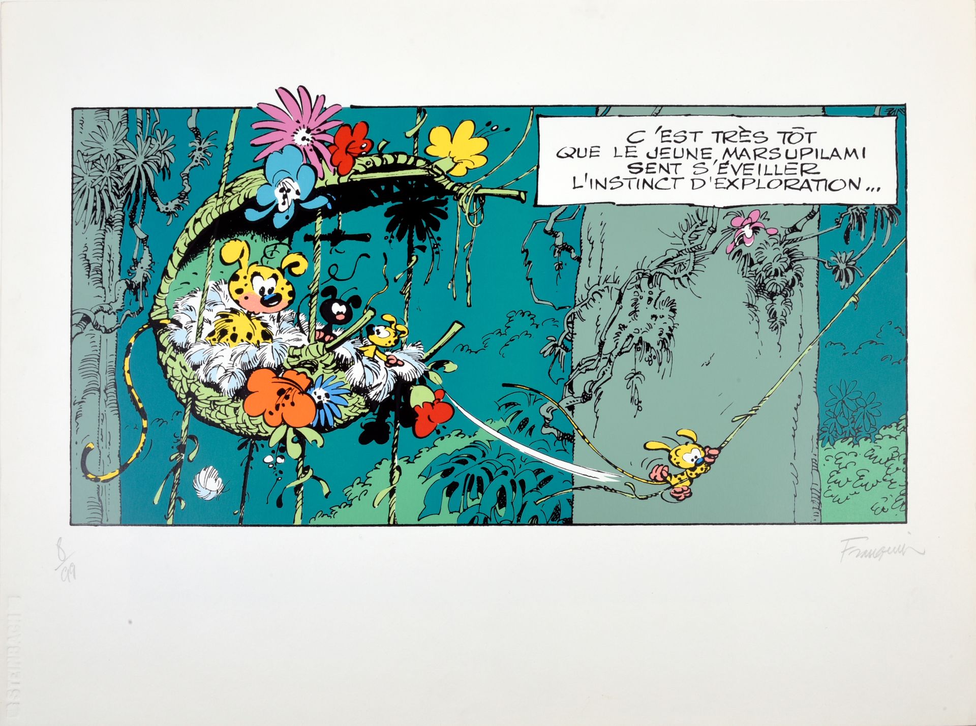 FRANQUIN Spirou. Le Nid du Marsupilami. Serigraphy signed on the lower right and&hellip;