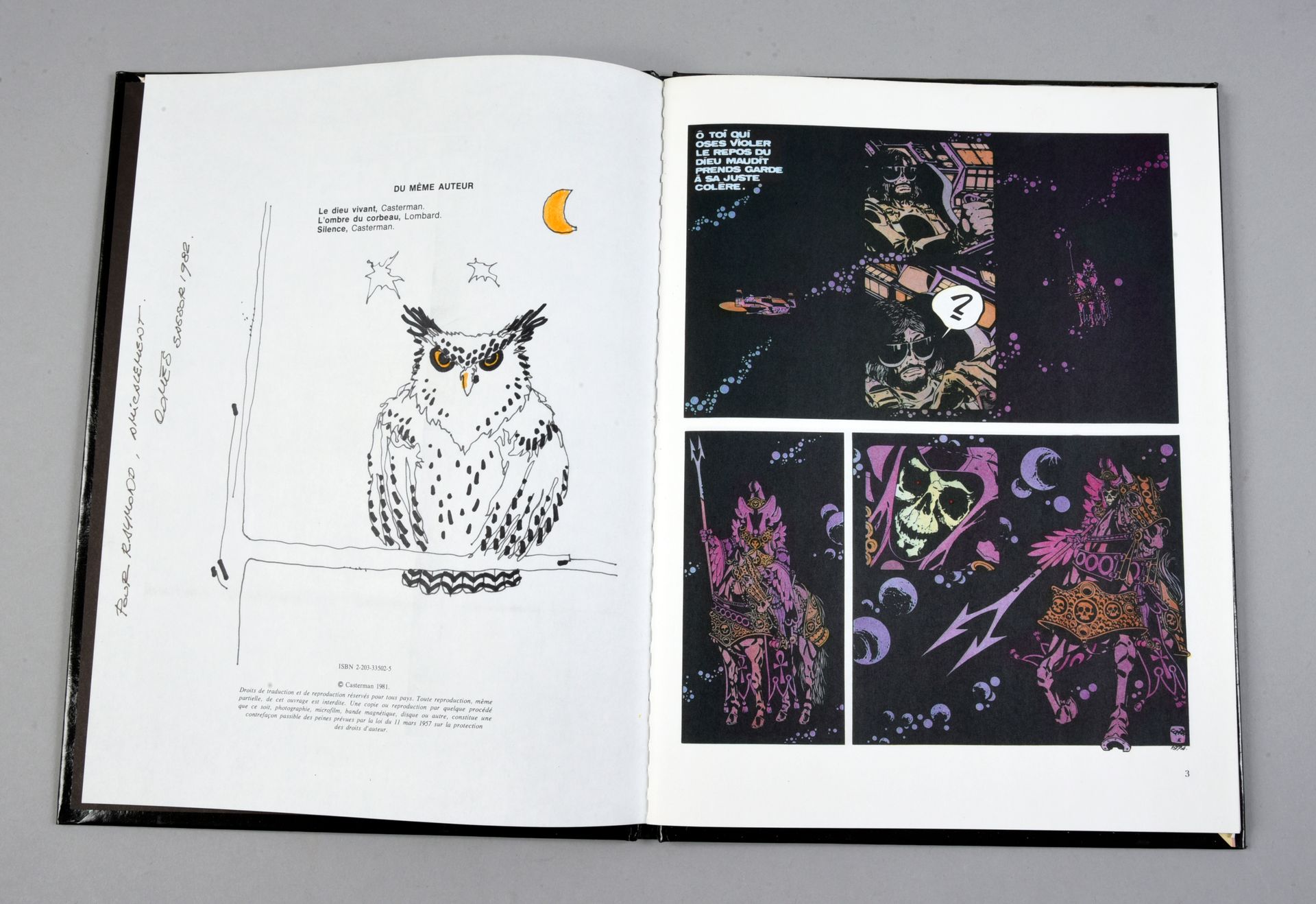 COMES 黑暗的主人。卡斯特曼原版，有一张猫头鹰的毛笔献词图。签名和日期为1982年。相册处于近乎完美的状态。