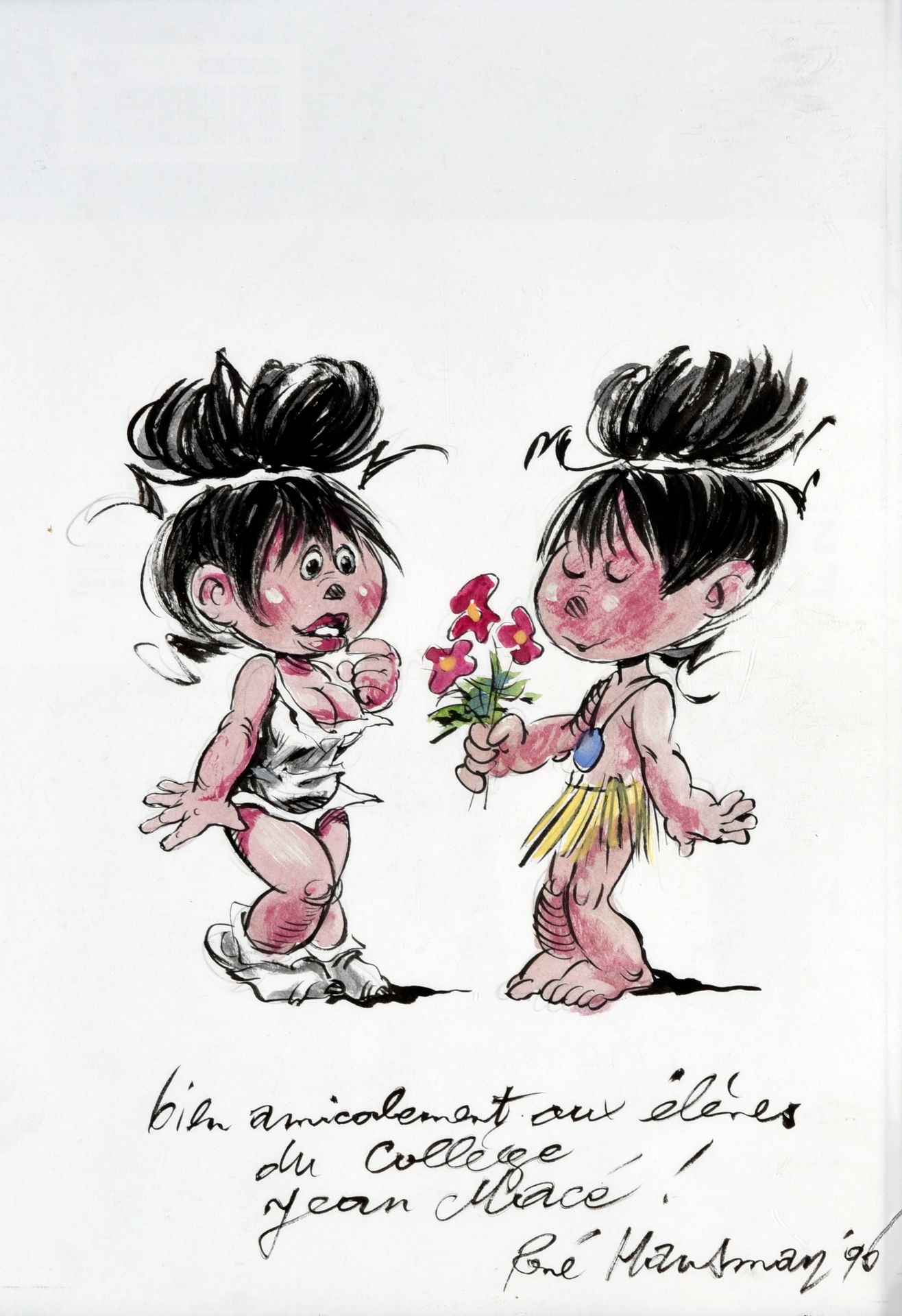 HAUSMAN, René (1936-2016) Saki et Zunie, illustration dédicacée encre de Chine e&hellip;