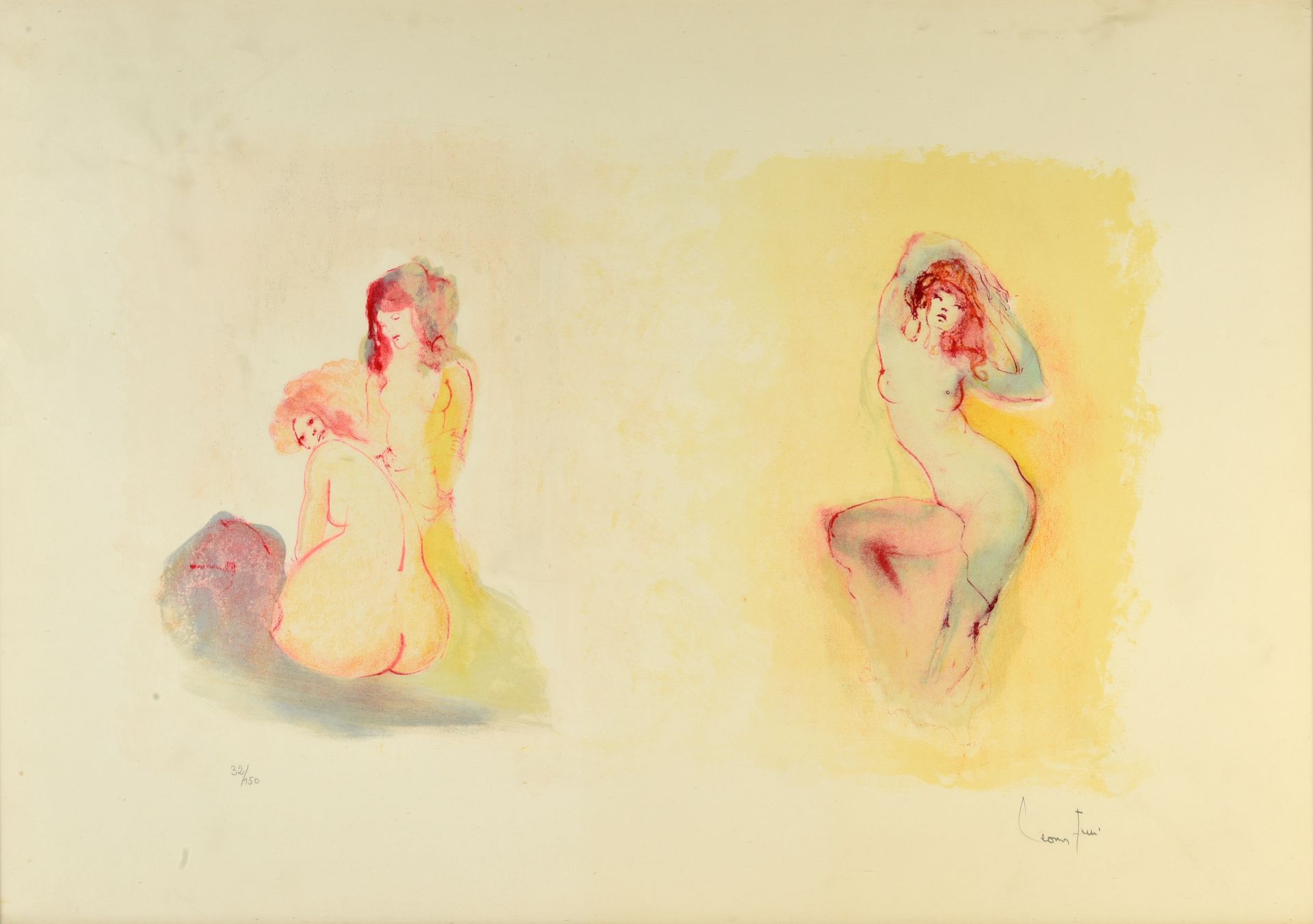 Fini, Leonor (1907-1996) 这些模型。彩色石版画。签名并在空白处用石墨注明32/150的编号。尺寸：46 x 65厘米。有框。