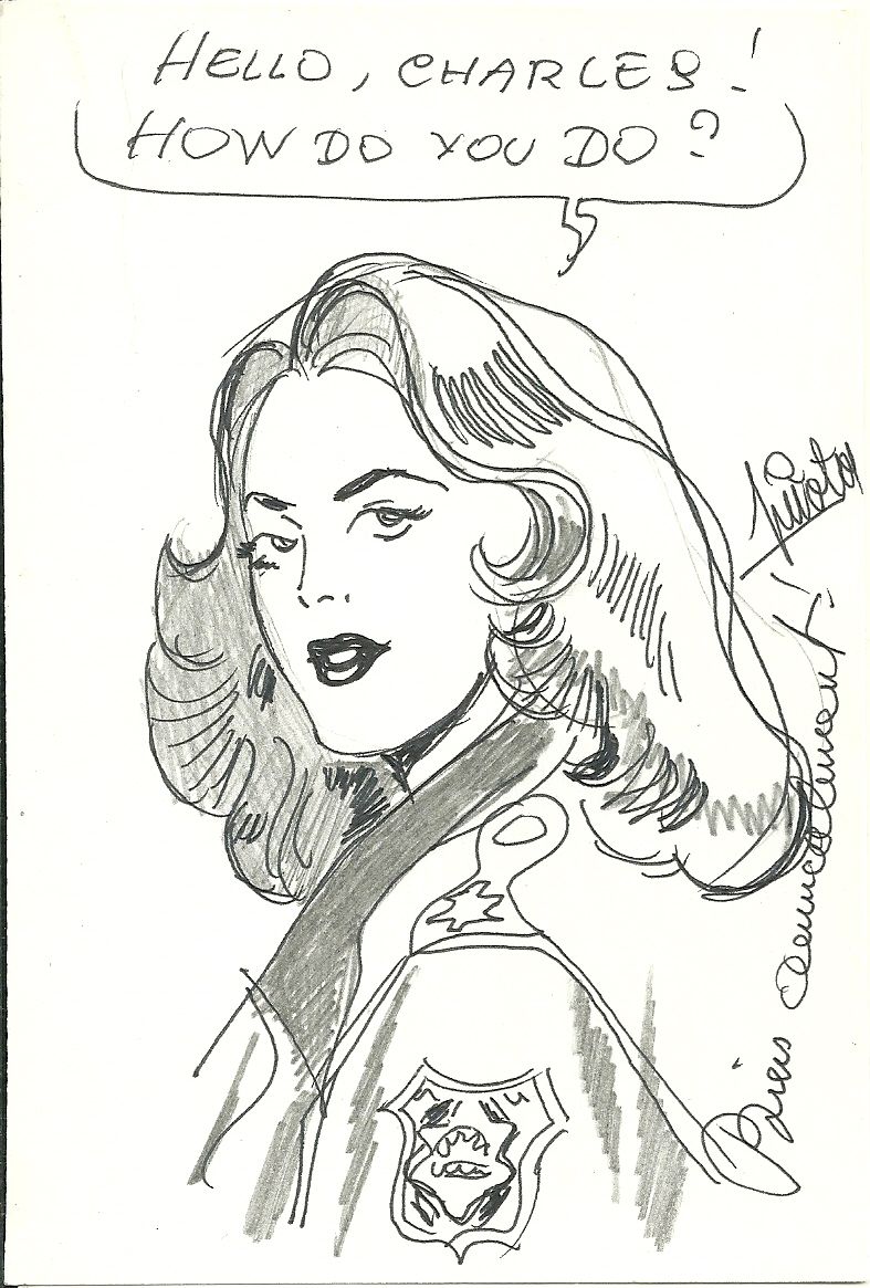 Piroton 奉献 警长，同名专辑的主要女主角。 ("杰斯-龙 "系列的第九卷)。纸上铅笔和墨水。尺寸：10 x 14,5厘米。