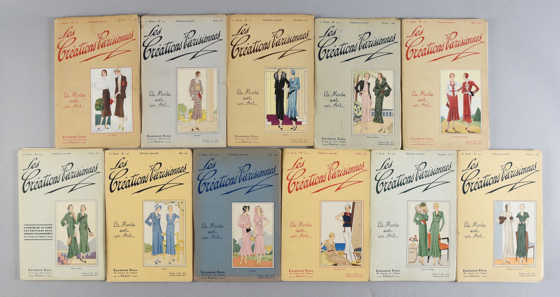 Null Les Créations parisiennes, ensemble de onze numéros, 1930-1931, Editions Be&hellip;