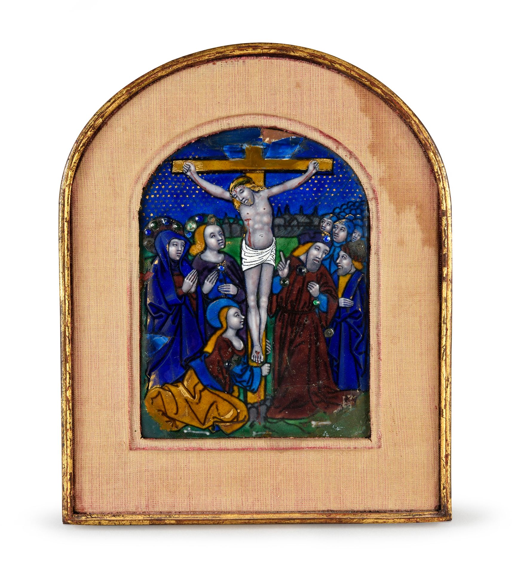 Limoges, début du XVIe siècle 
Baiser de paix en émail peint polychrome à décor &hellip;