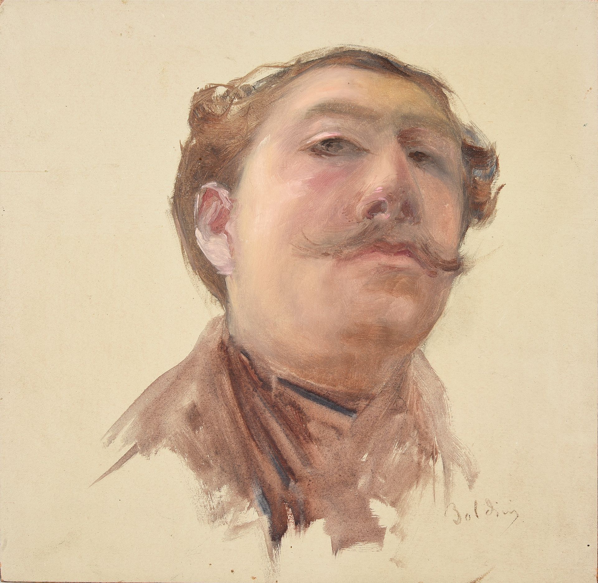 ATTRIBUÉ À GIOVANNI BOLDINI (1842-1931) 
"自画像"。
板上油彩。
右下方有签名。
尺寸：21,5 x 21 cm
出处&hellip;