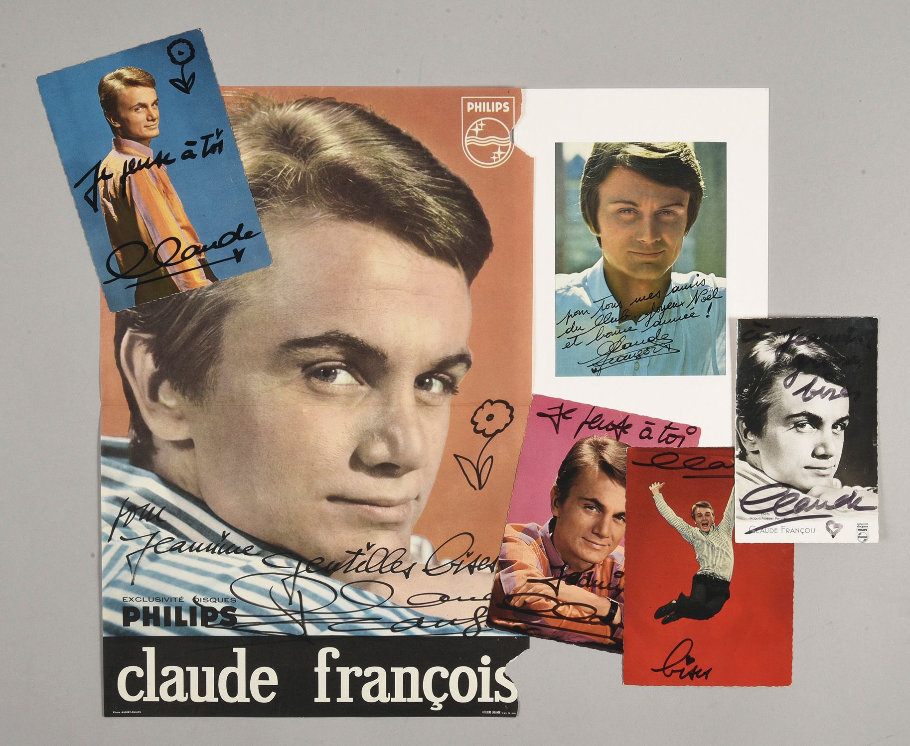 Null 克劳德-弗朗索瓦（1939/1978）。作者、作曲家、表演者。1套5张由飞利浦公司在1963年至1967年间出版的歌手宣传明信片，有黑白的，彩色的，并&hellip;