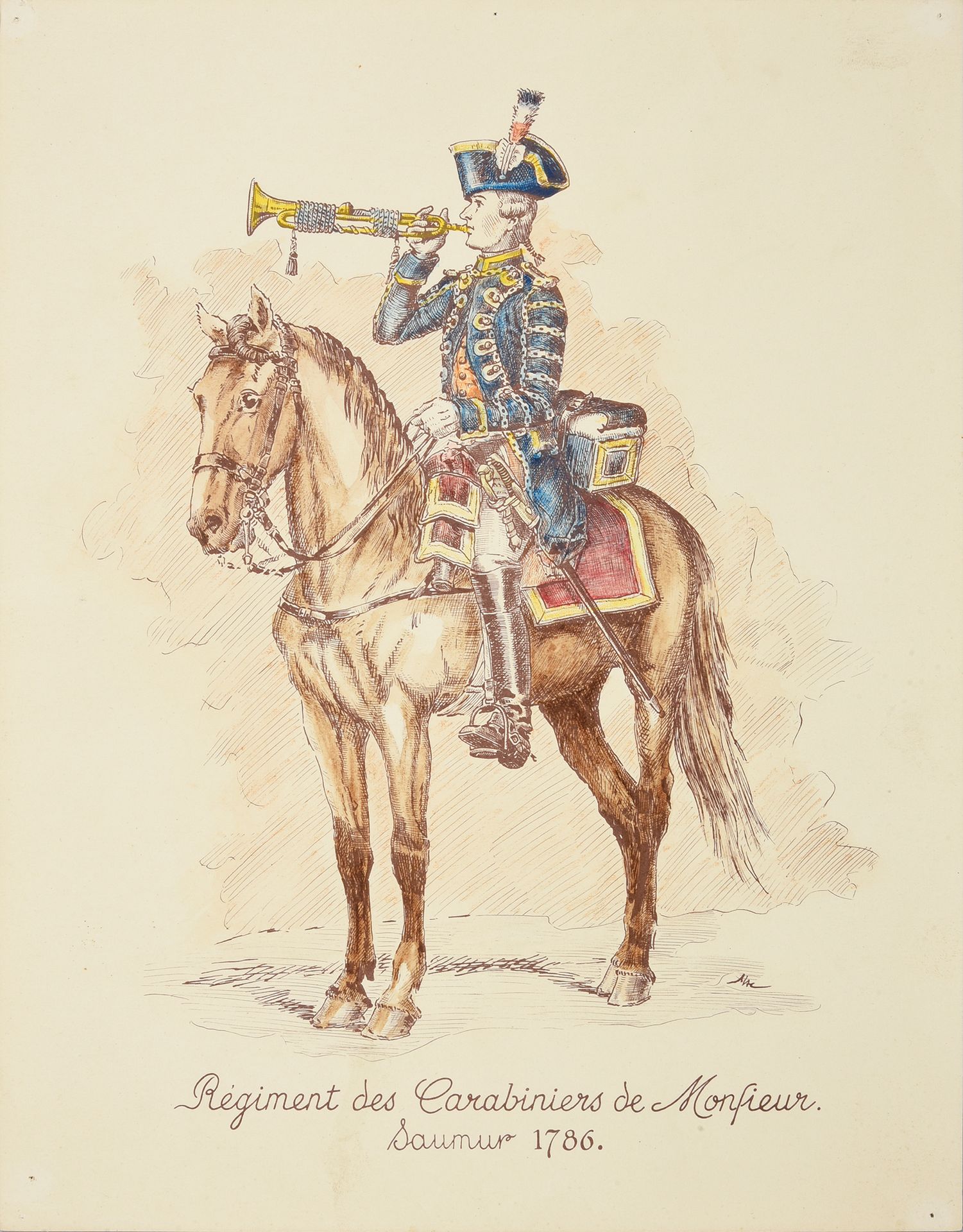Null Conjunto de 6 grabados en color sobre el tema de la tradición militar