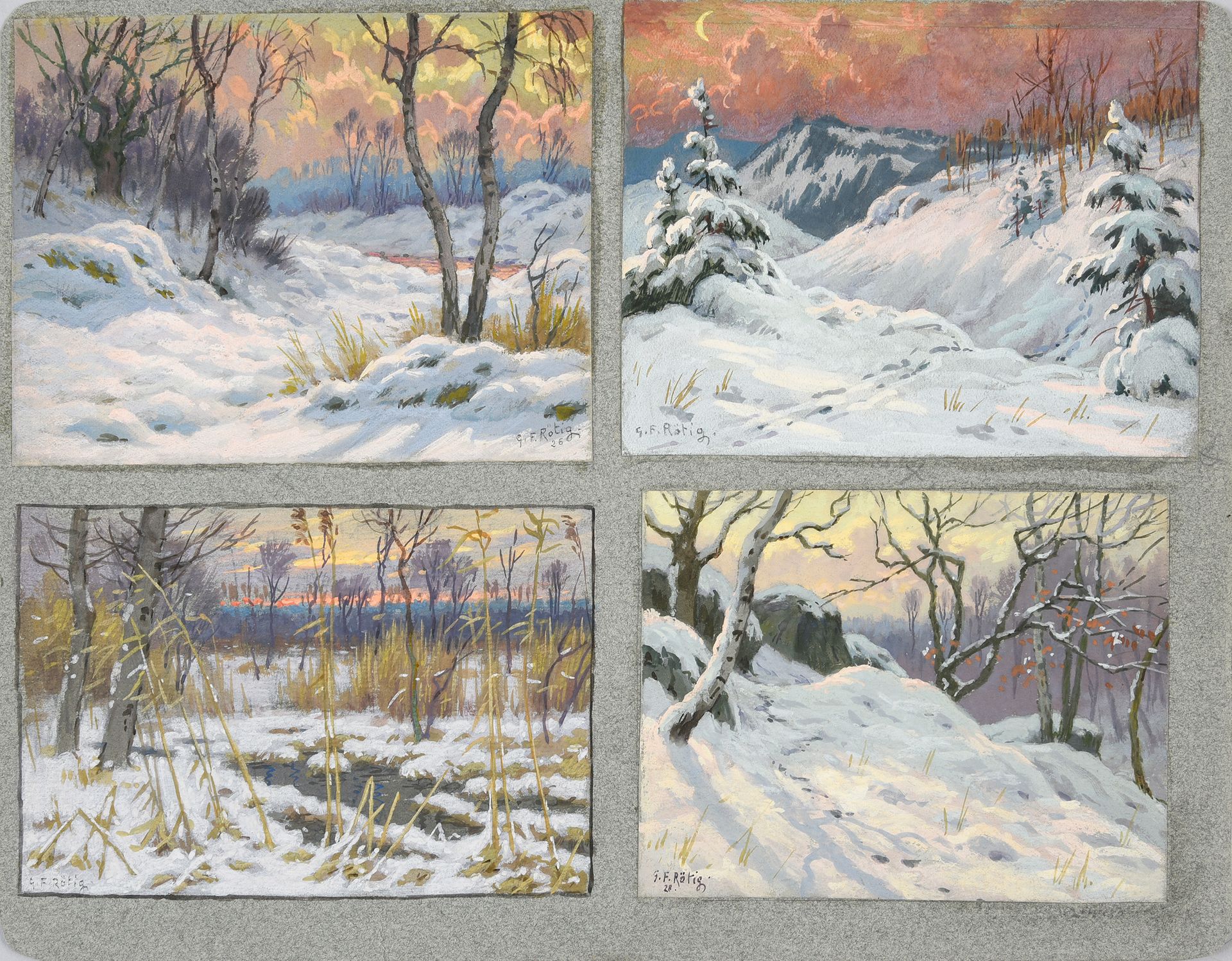 Georges Frédéric ROTIG (1873 - 1961) 4 etudes de paysages de neige.
Aquarelles g&hellip;
