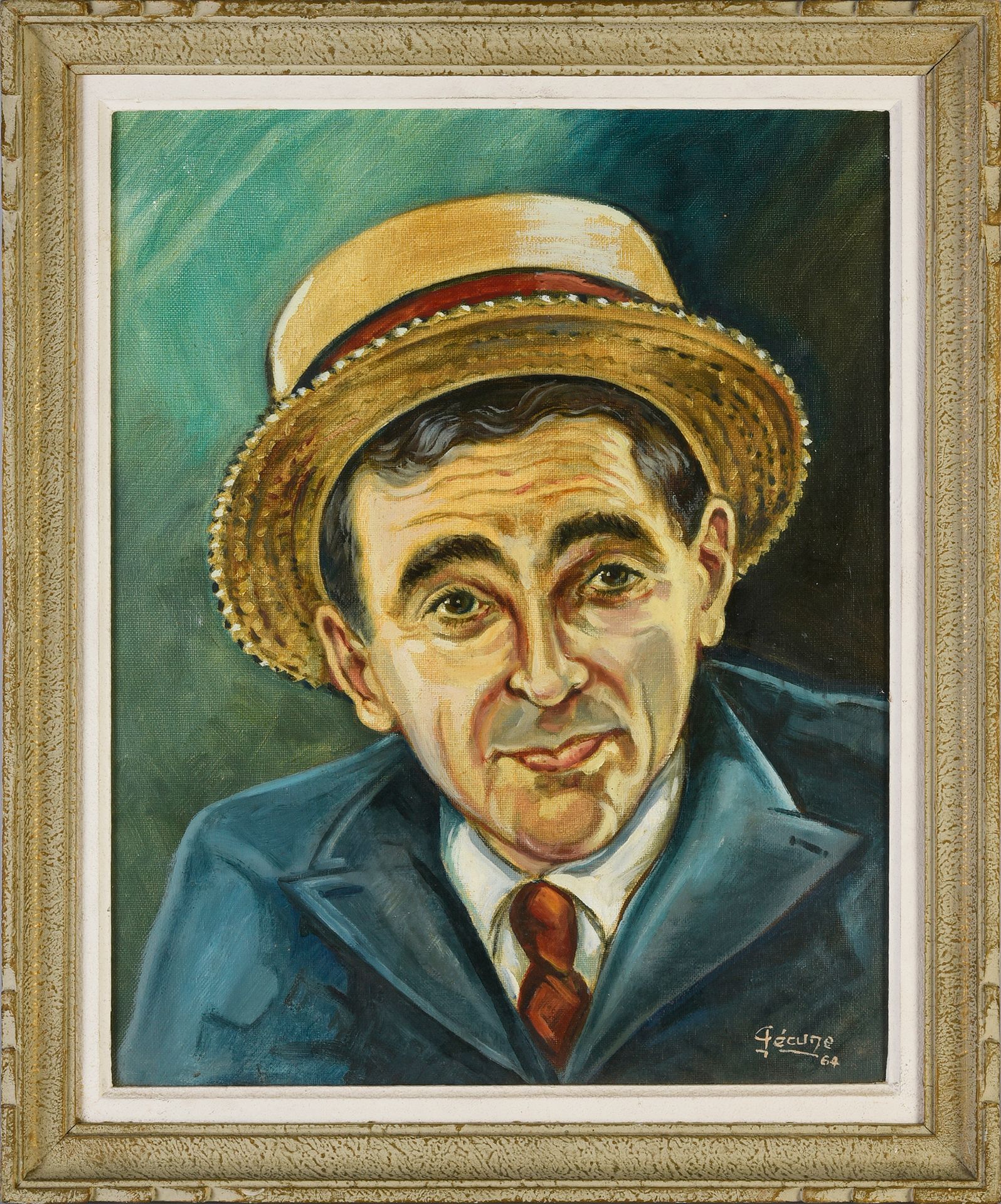 Null CHARLES AZNAVOUR (1924/2018) : 1 painting on canvas, painted by Pécune in 1&hellip;