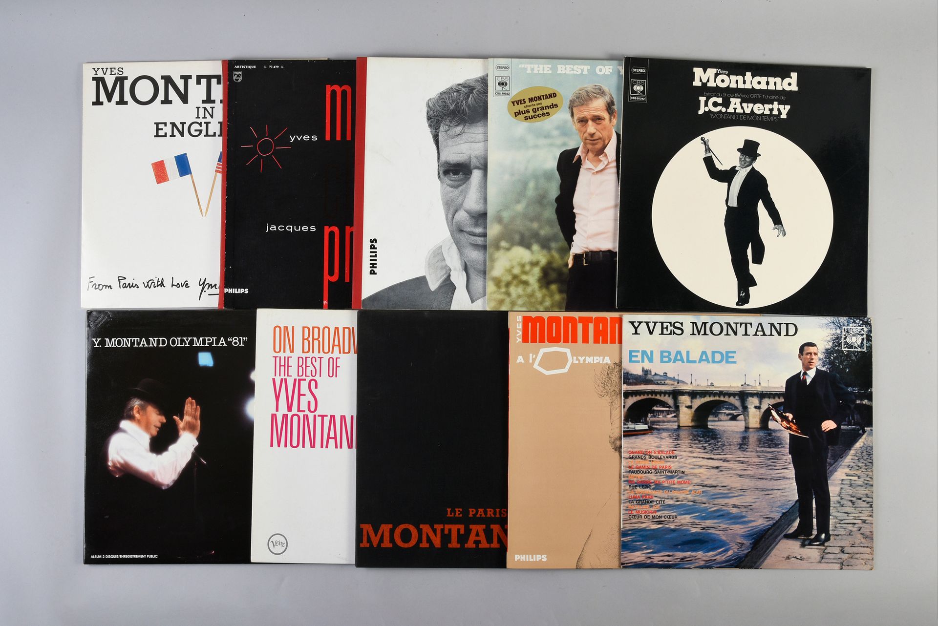 Null YVES MONTAND（1921/1991）：歌手和演员。1套10张伊夫-蒙丹的黑胶唱片，来自60年代、70年代和80年代。状况极佳。