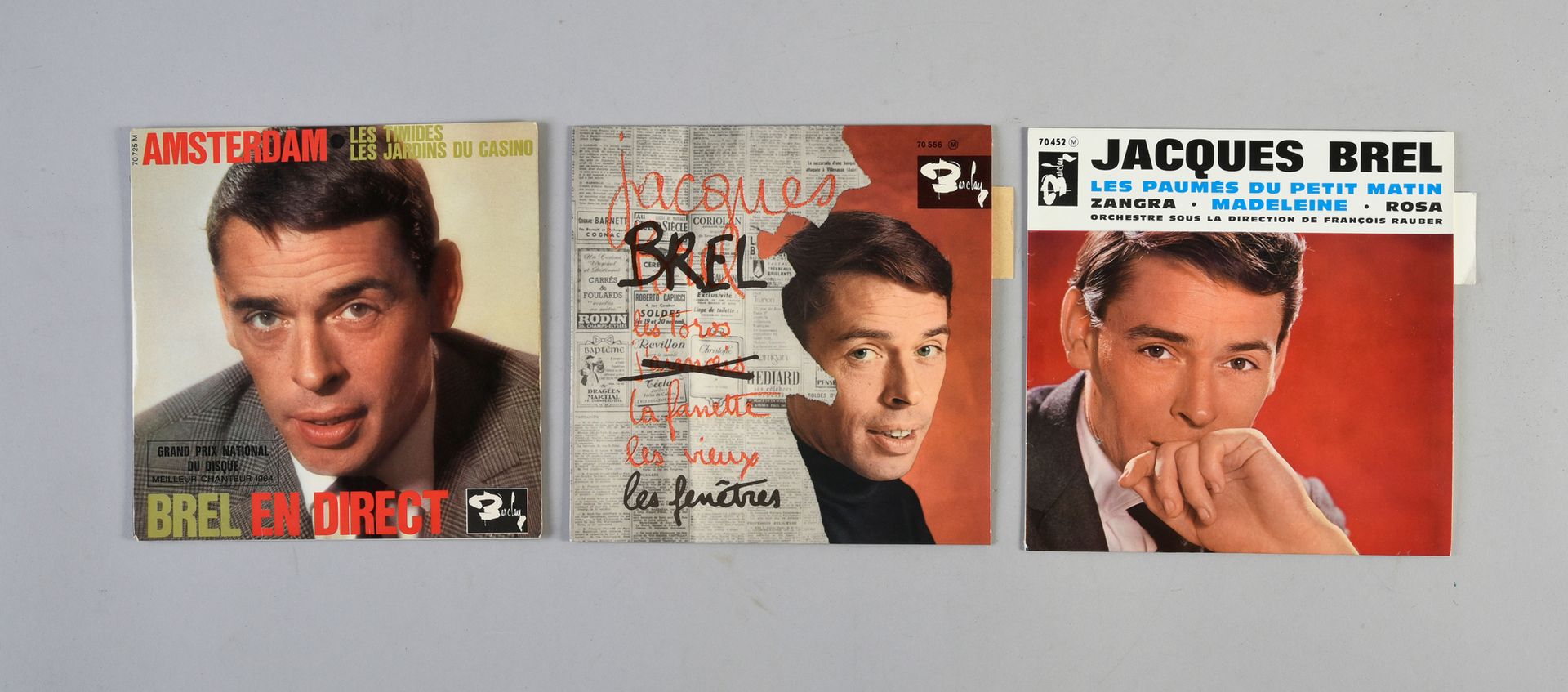 Null JACQUES BREL：1套3张原版45转黑胶唱片：第一张唱片：《Les Toros》，《Les fenêtres》，《La Fanette》和《L&hellip;