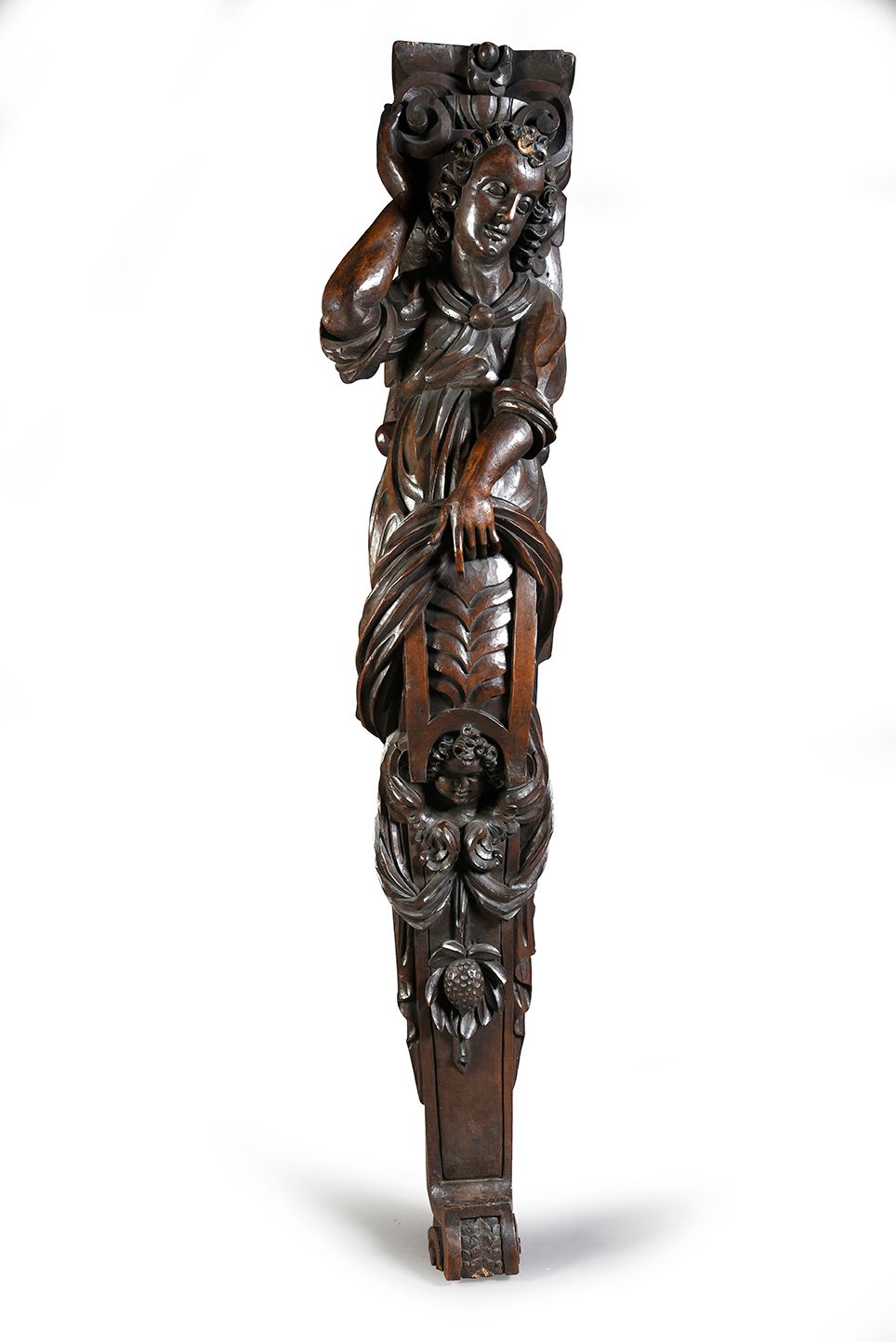 Null Pair of caryatids in carved walnut monoxyle. Juvenile characters in sheaths&hellip;