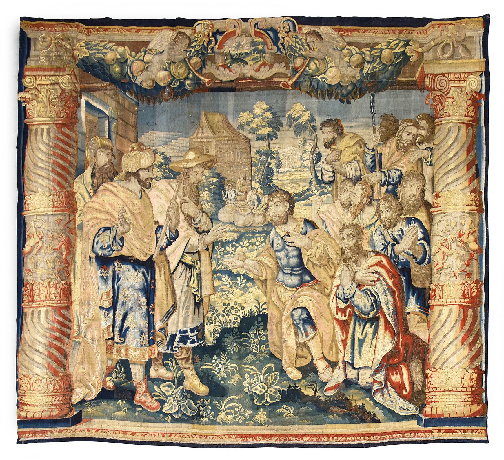 Null Tapisserie en laine et soie, représentant la Rencontre de Joseph et ses frè&hellip;