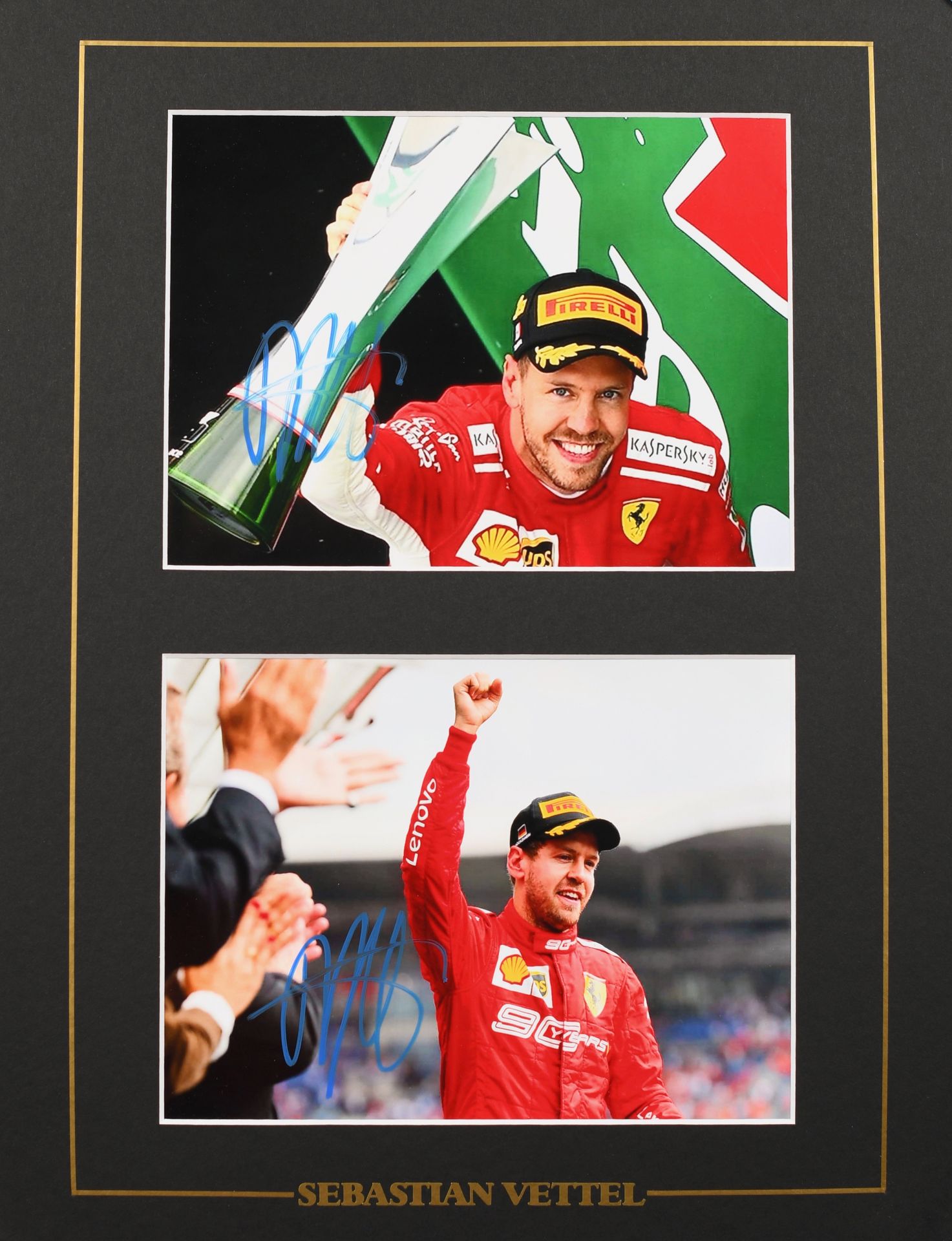 Null Sebastian Vettel. Ensemble de 2 photos autographiées par le pilote sous les&hellip;