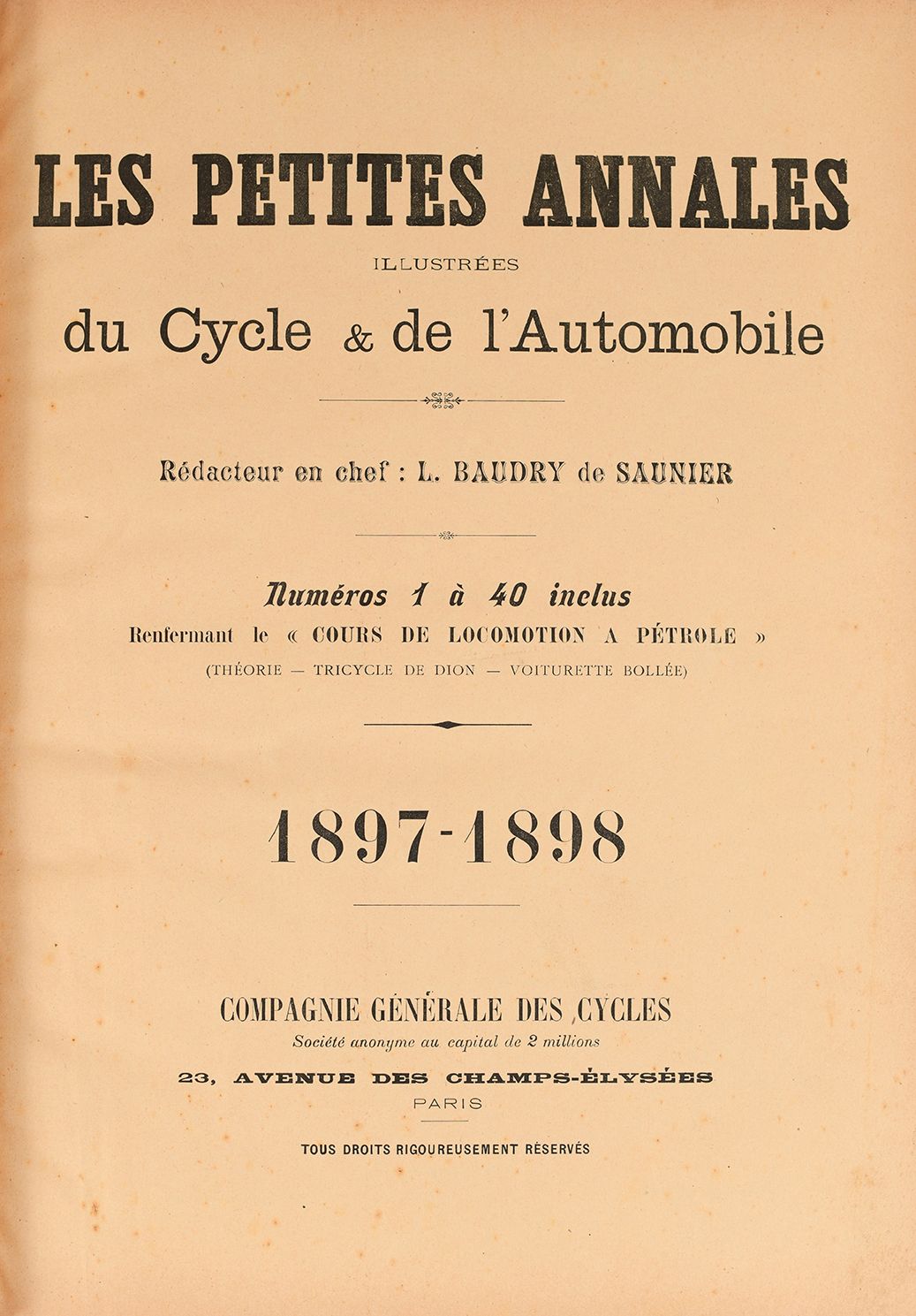 Null Einband Les petites Annales illustrées du Cycle et de l'Automobile von N°1 &hellip;