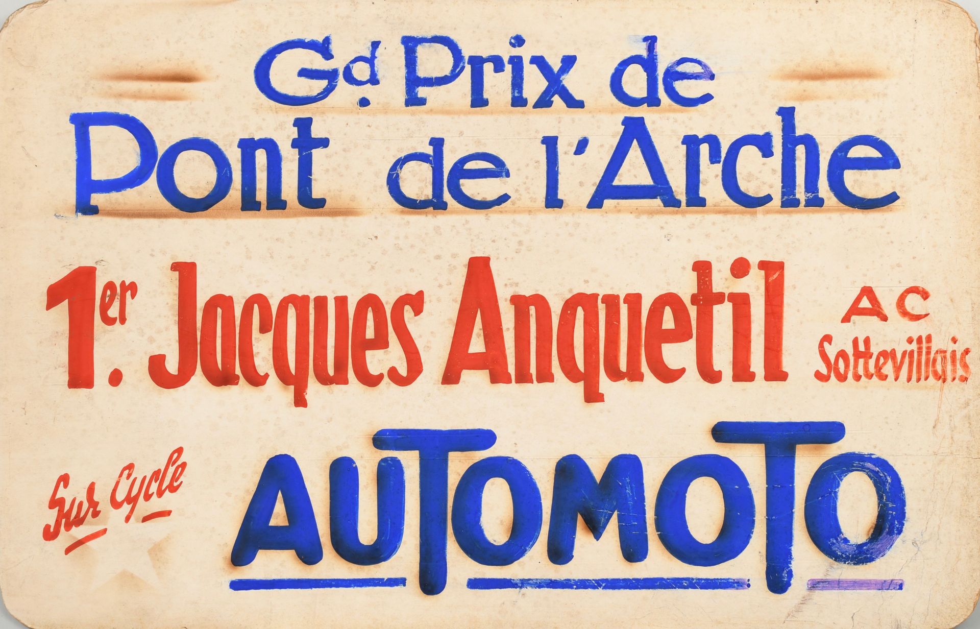Null Placa publicitaria pintada para conmemorar la victoria de Jacques Anquetil,&hellip;
