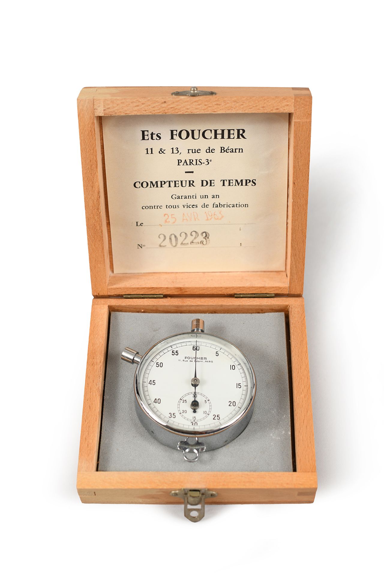 Null Chronomètre Compteur de temps des ETS Foucher numéroté 20223 et daté du 25 &hellip;