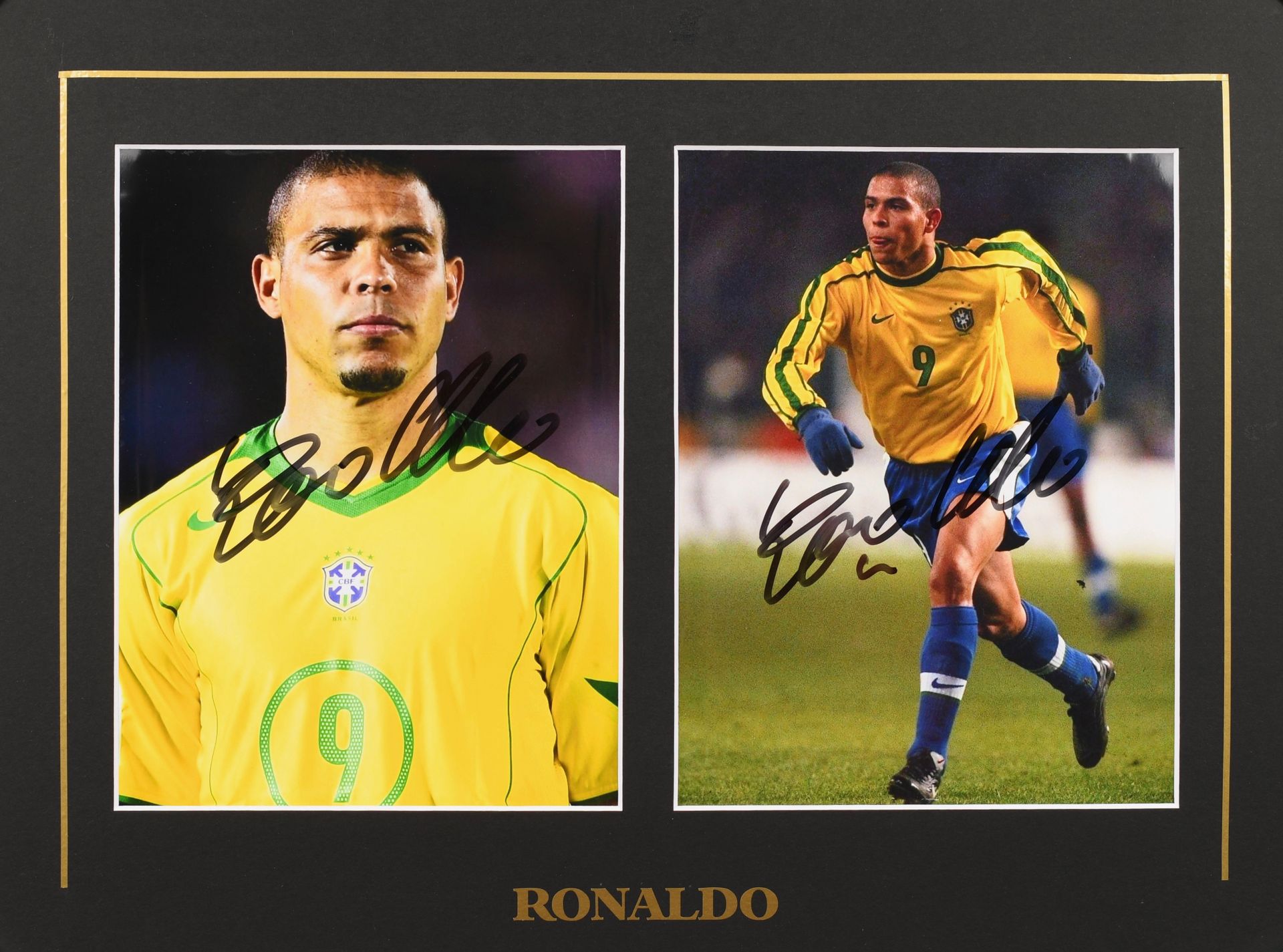 Null Ronaldo. Satz von 2 handsignierten Fotos des Spielers im Trikot der brasili&hellip;