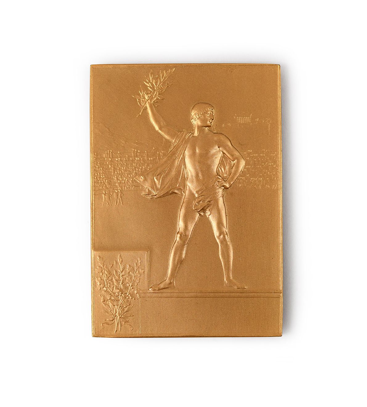 Null 巴黎1900年。体育教育小册子（由部长提供）。F.弗农的鎏金青铜器。
尺寸为42x60毫米。在其原包装盒中（条件一般）。
部长提供的奖牌教育体质。金青&hellip;