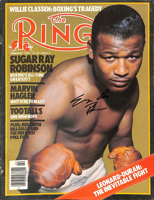 Null 舒格-雷-罗宾逊。冠军在美国杂志《The Ring of 1980》上的亲笔签名。使用状况。