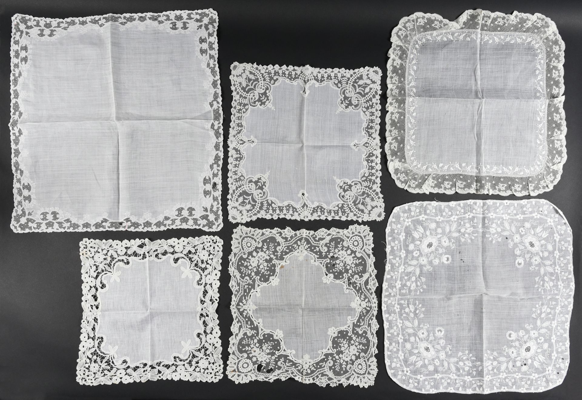 Null Meeting of six handkerchiefs in lace and embroidery, 2nd half of the 19th c&hellip;