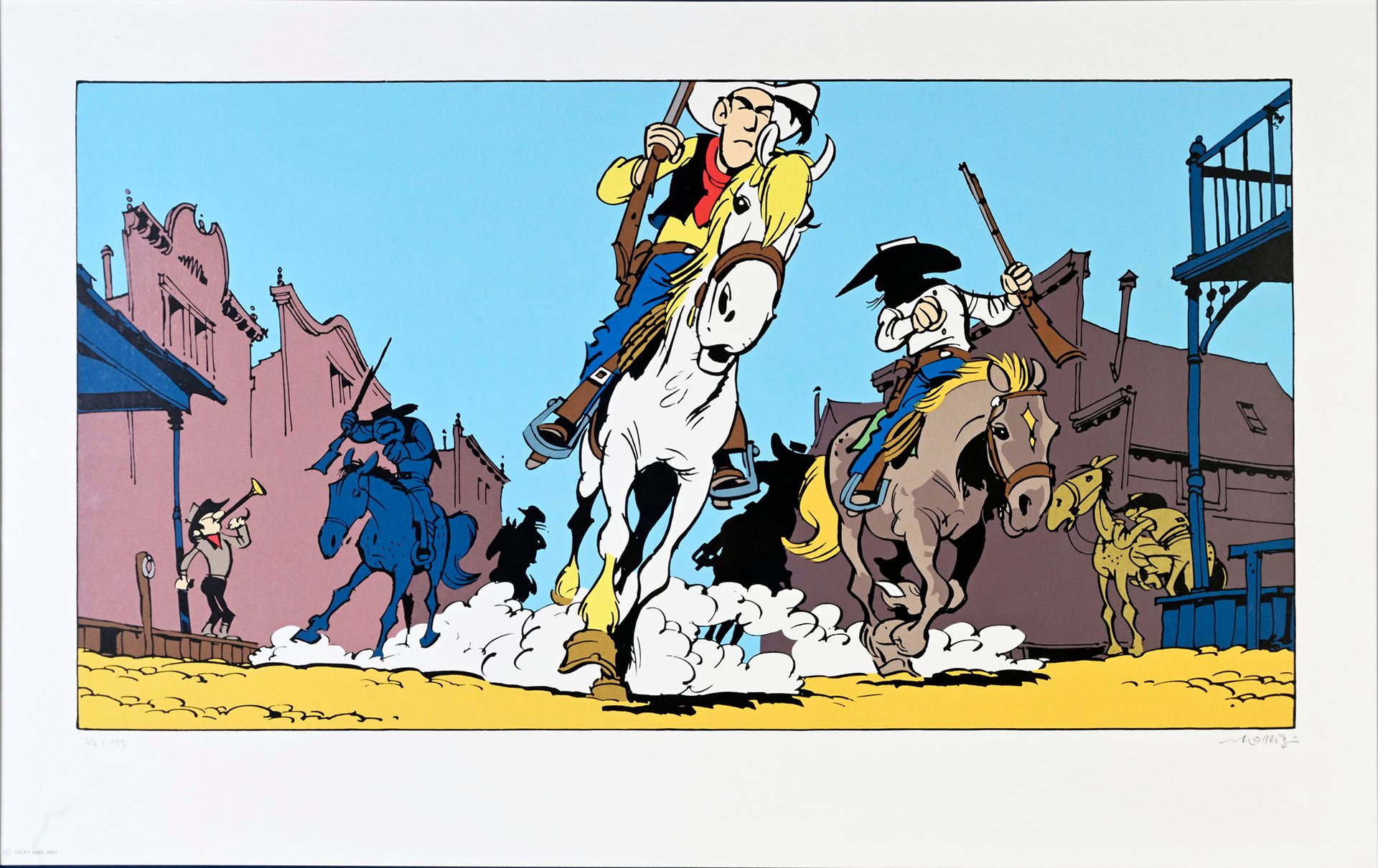 MORRIS LUCKY LUKE.
SERIGRAPHY "BLUE FEET ALERT
Edited in 2000, numbered 47/199 a&hellip;