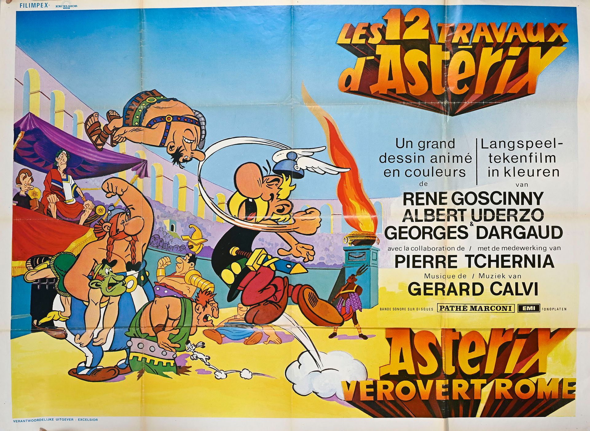 UDERZO AFFICHE DU FILM D'ANIMATION LES 12 TRAVAUX, grand format. (120x160 cm.)