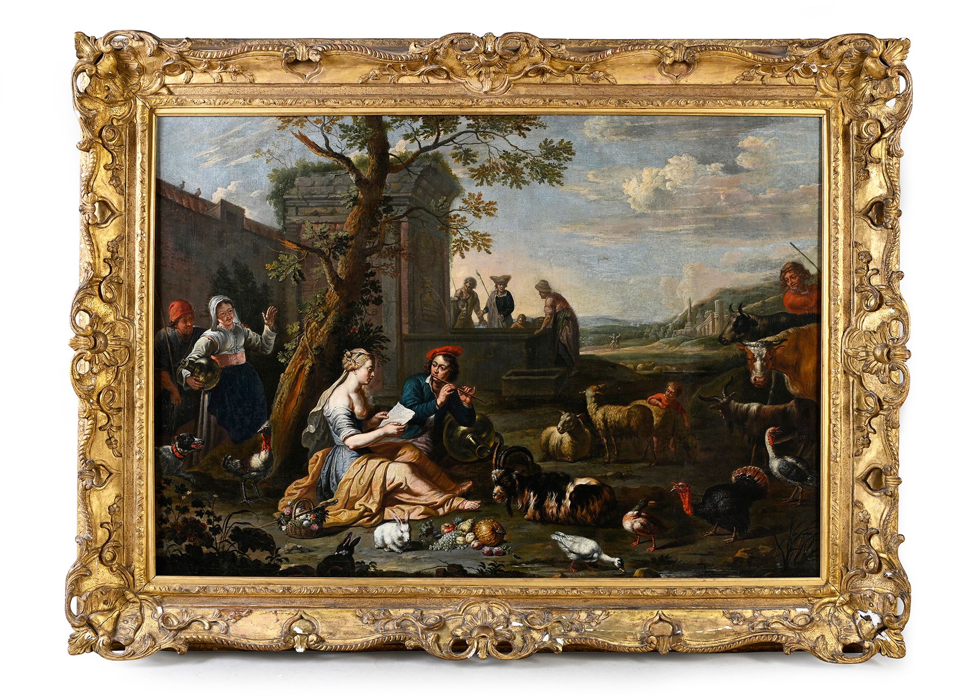 École Flamande du XVIIème siècle 伊达山上的牧羊人帕里斯和仙女奥妮娜
布面油画。画框背面贴有旧标签 "Pastorale by.&hellip;