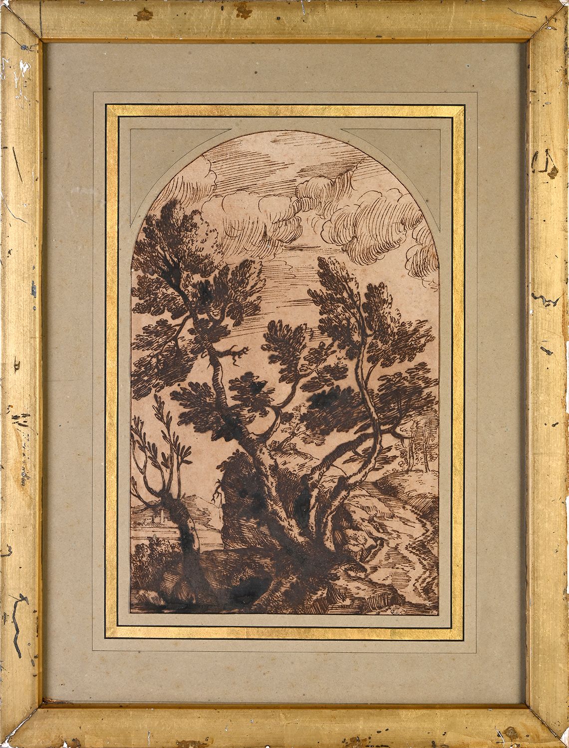 Ecole florentine du XVIIème siècle 有树的风景
钢笔和棕色墨水 28.5 x 18厘米 顶部弯曲
下部修复，铁胆墨水
残缺，小&hellip;