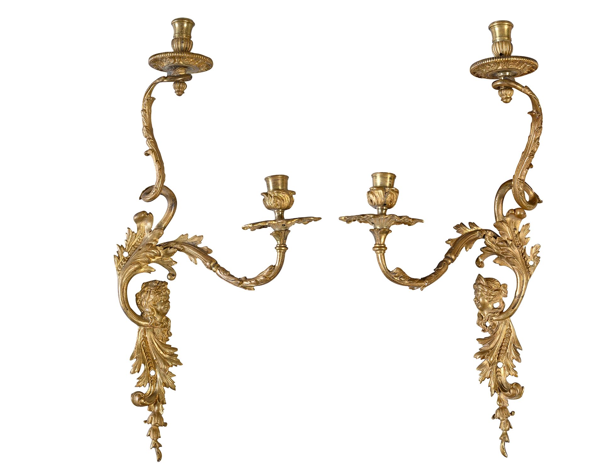 Null Pair of sconces in chased and gilded bronze, with two arms of light in scro&hellip;