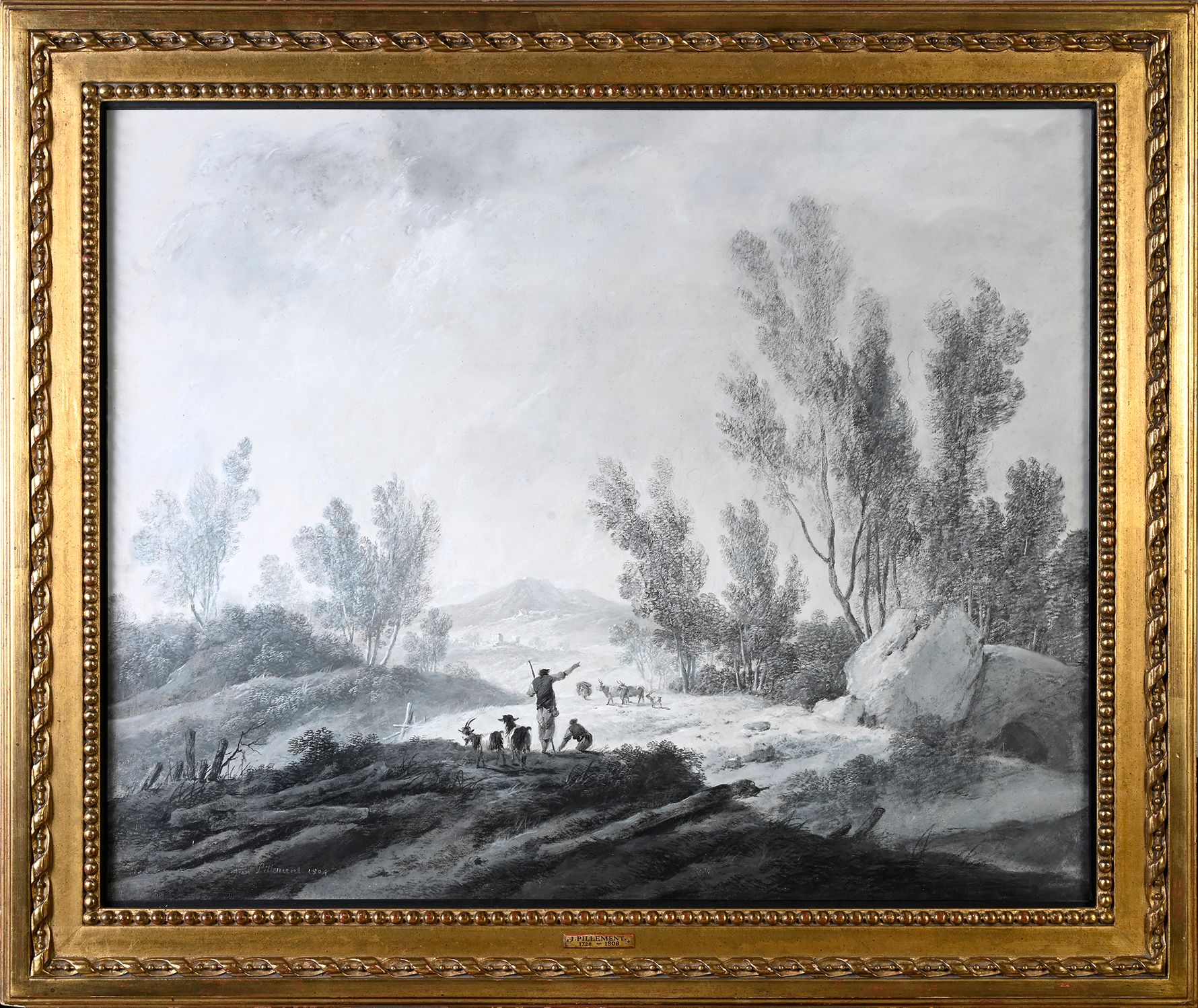 Jean-Baptiste Pillement (1728-1808) Paysage aux chevriers
Pastel sur papier sign&hellip;