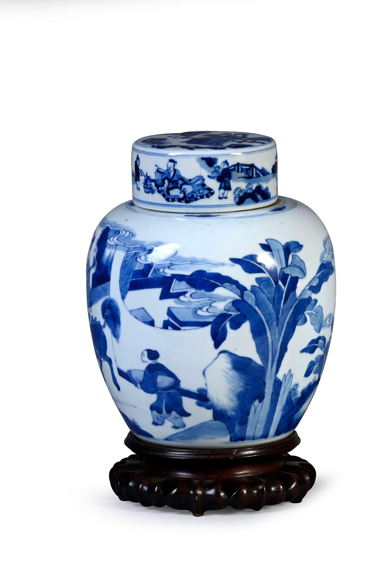 CHINE, Dans le style Kangxi Ingwer-Topf aus Porzellan
Mit kobaltblauem Dekor auf&hellip;